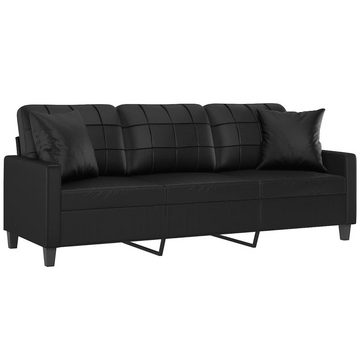 vidaXL Sofa 3-Sitzer-Sofa mit Zierkissen Schwarz 180 cm Kunstleder Couch Wohnzimme