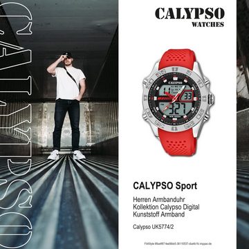CALYPSO WATCHES Digitaluhr Calypso Herren Uhr K5774/2, Herren Armbanduhr rund, Kunststoff, PUarmband rot, Sport