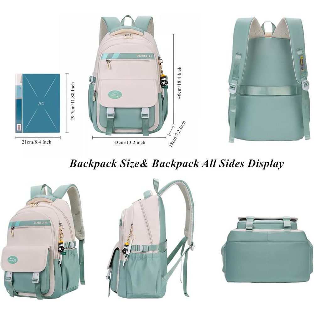 MOPUEA Schulrucksack 3-teiliges Schulrucksack-Set Turnbeutel Mit 6 magnetischen Lesezeichen (Multi-Tasche Schulranzen Rucksack Daypacks Schultaschen-Set Teenager, 3-tlg., Rucksack, Umhängetasche und Federmäppchen)