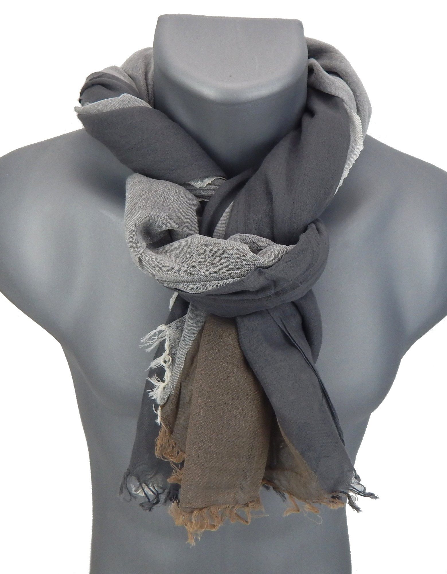 Ella Jonte Modeschal, leichter breiter Herrenschal grau braun Baumwolle