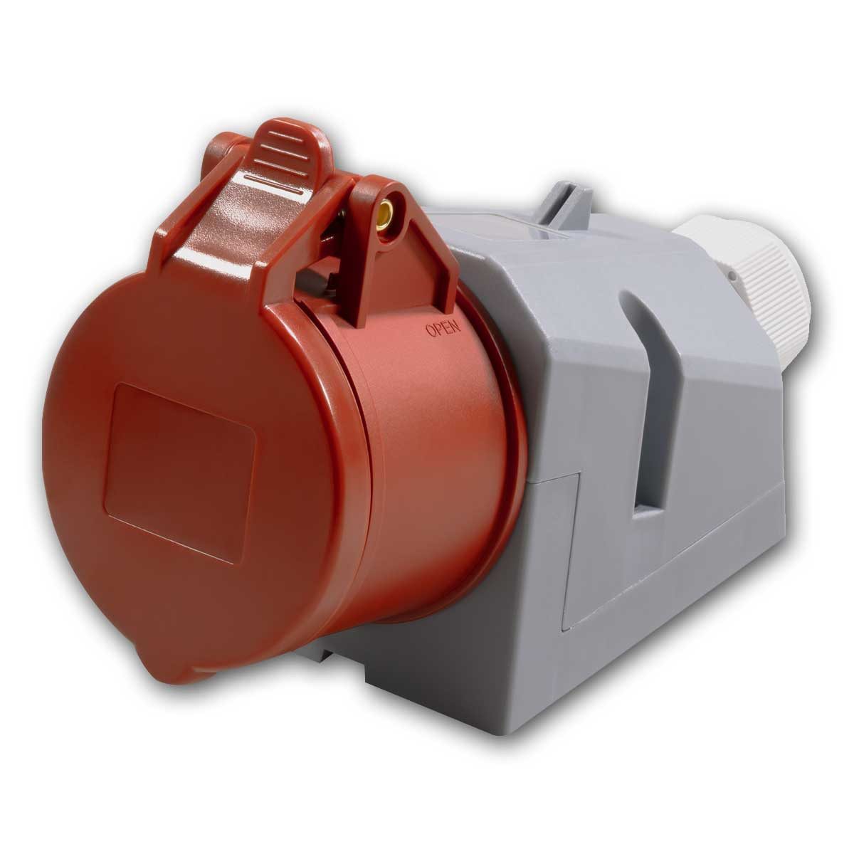 McPower CEE-Stecker CEE-Wandsteckdose AP, 16A/415V, IP44, rot/grau