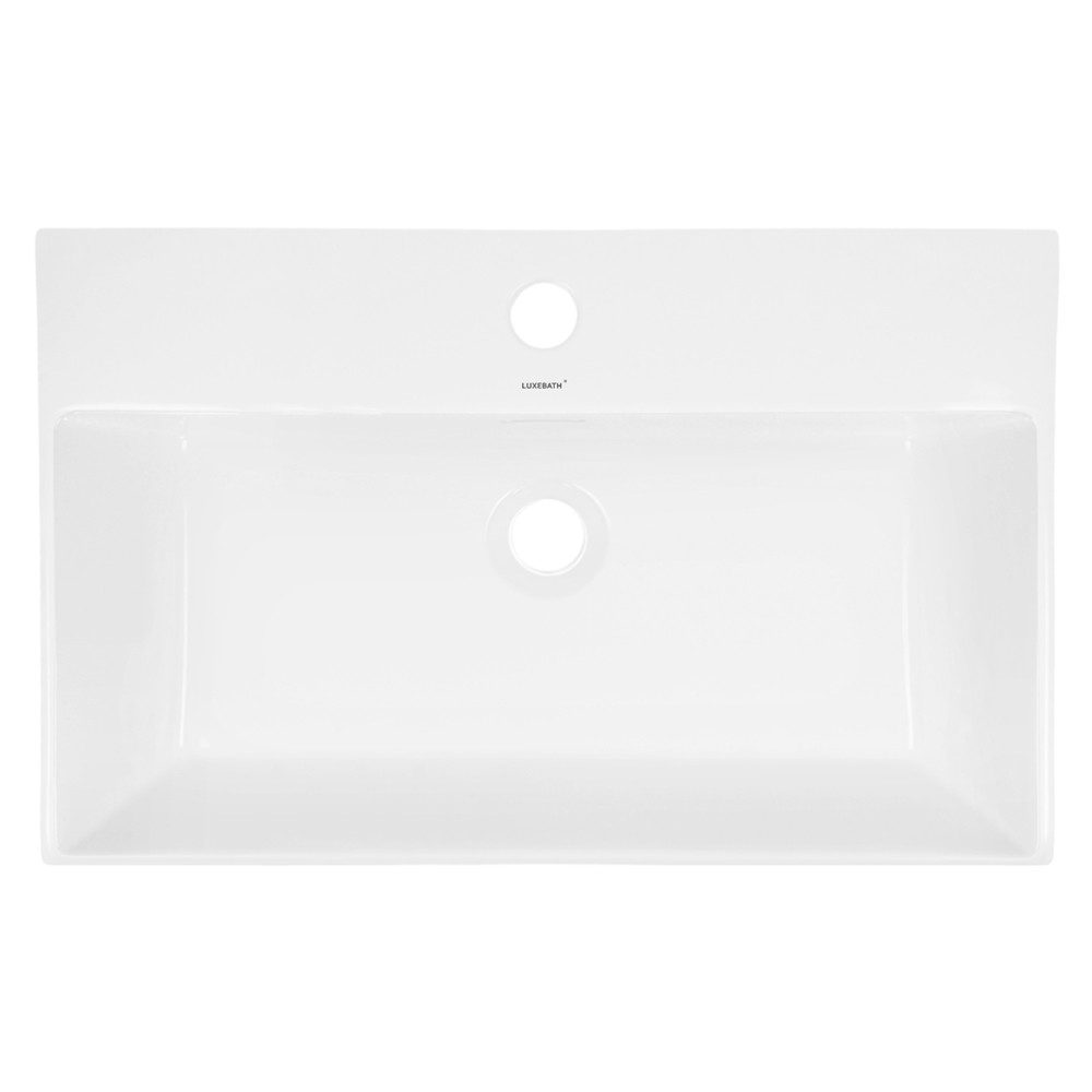 LuxeBath Waschbecken Aufsatzwaschbecken aus Keramik Handwaschbecken Wasserfall Waschtisch, Aufsatzwaschtisch Waschschale Eckig 605x365x130 mm Weiß Spülbecken