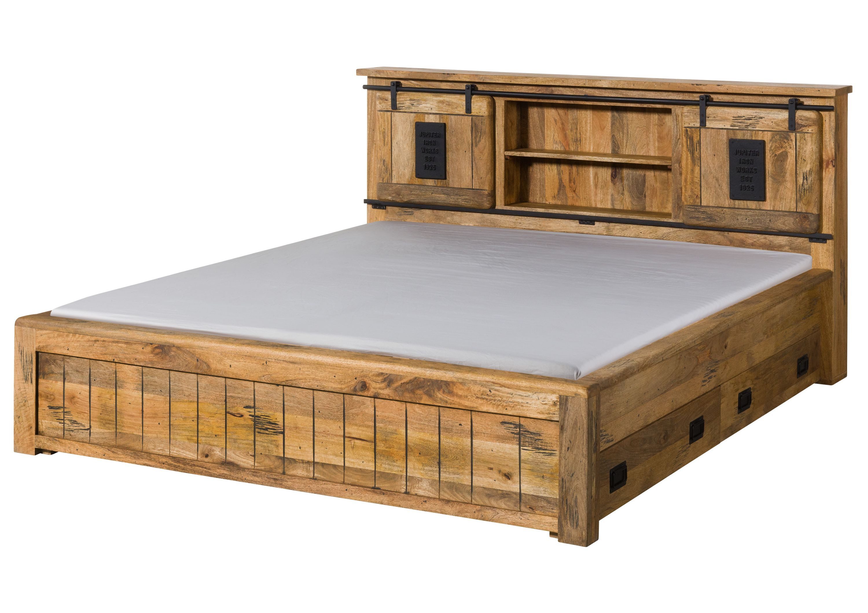 Massivmoebel24 Massivholzbett RAILWAY (mit Schublade Mango 140x200 natur lackiert RAILWAY #170), mit Schublade Mango 140x200 natur lackiert RAILWAY #170