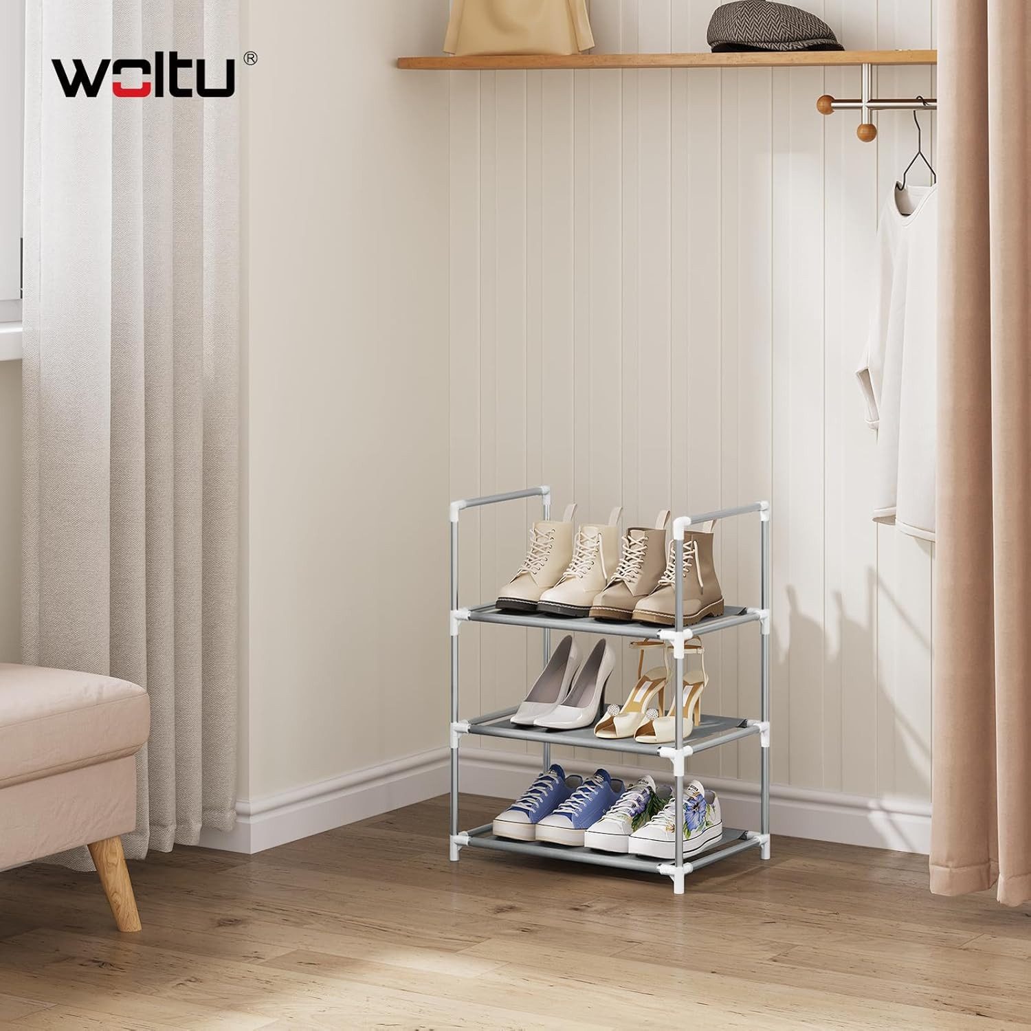 Woltu Schuhregal, 3-Ebenen, kompakte und abnehmbare Regale, Metallgestell günstig online kaufen