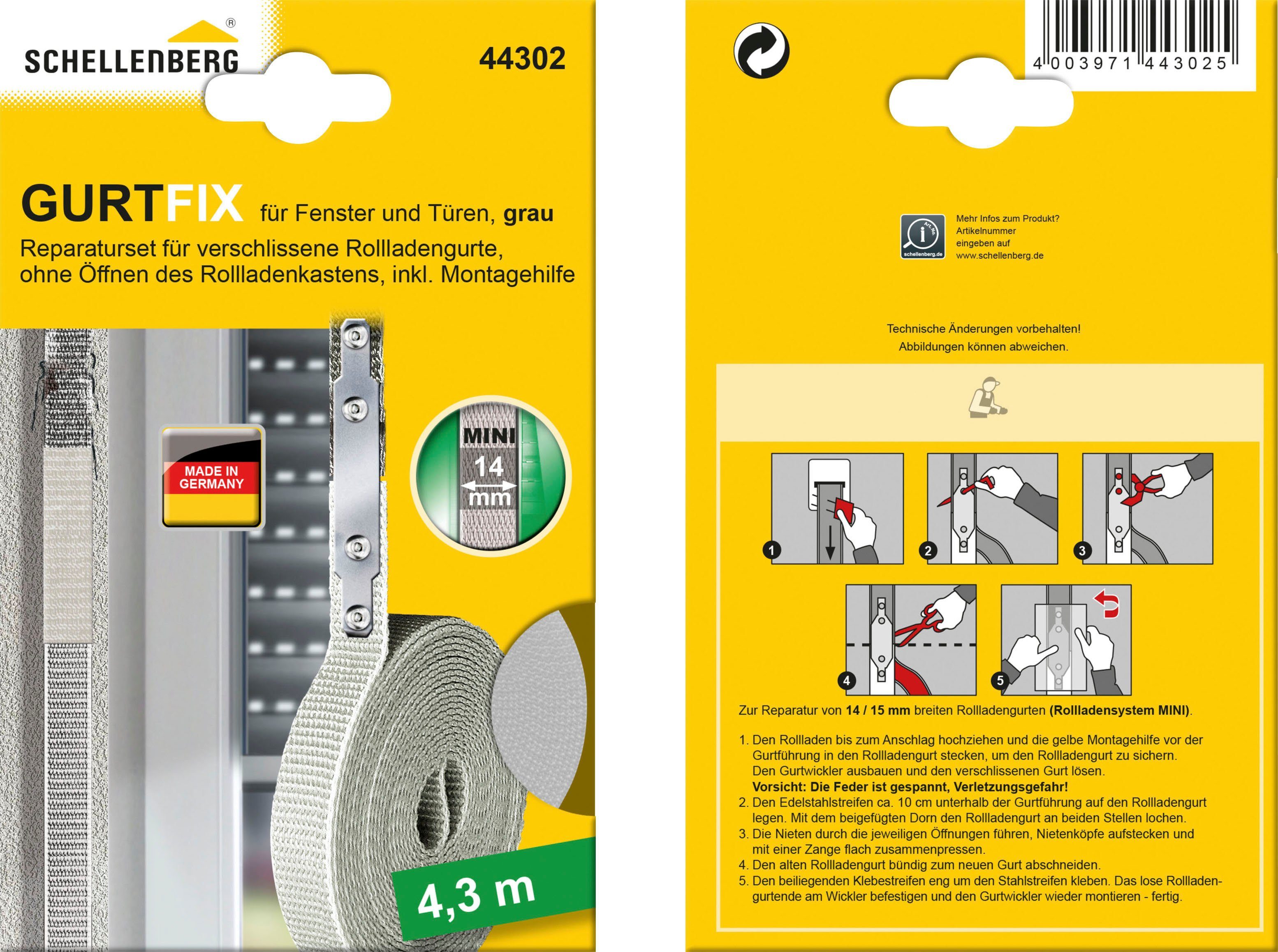 SCHELLENBERG Reparatur-Set GURTFIX Gurtbänder, grau 14 mm, für verschlissene Mini, alte 1-St., oder