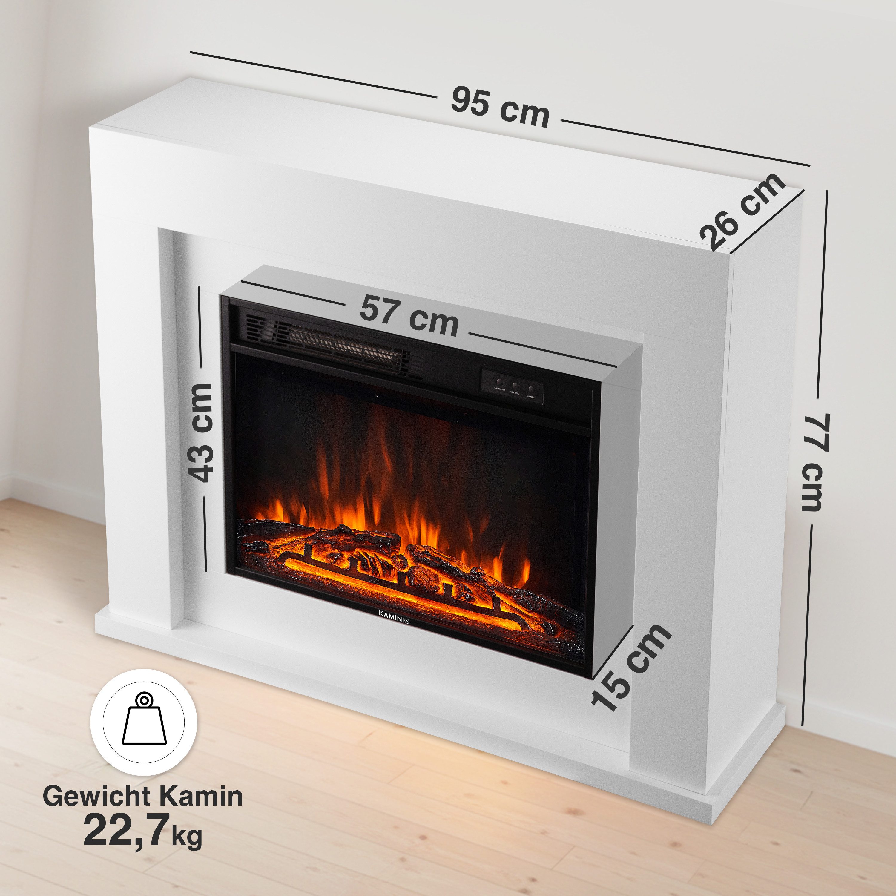 KAMINIO Elektrokamin MATTI, Elektrischer Kamin mit 3D-Flammeneffekt
