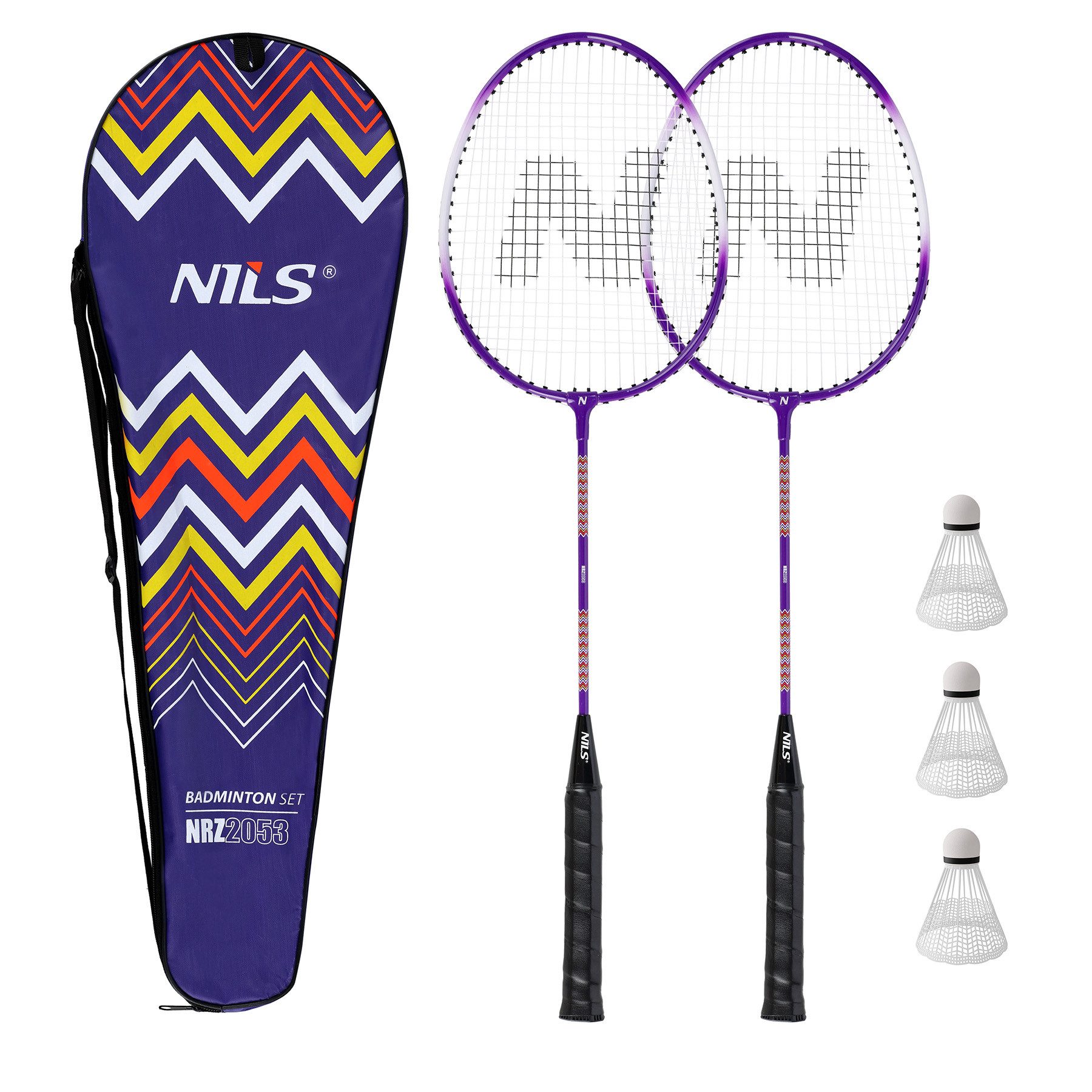 Badmintonschläger Badmintonset 2 Schläger lila + 3 x Federball