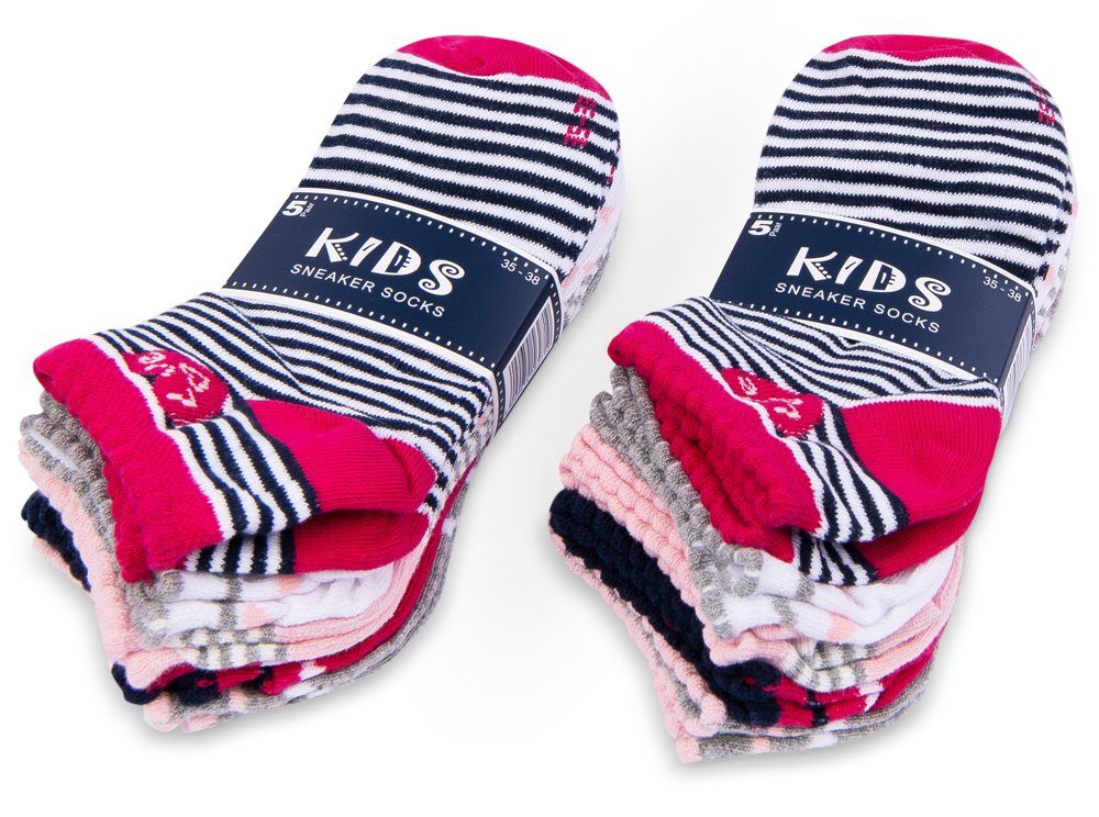 Socken 10 Paar Baumwolle Jungen Mädchen Kinder sockenkauf24 (56271, & 35-38) Sneaker Kindersocken WP Sneakersocken