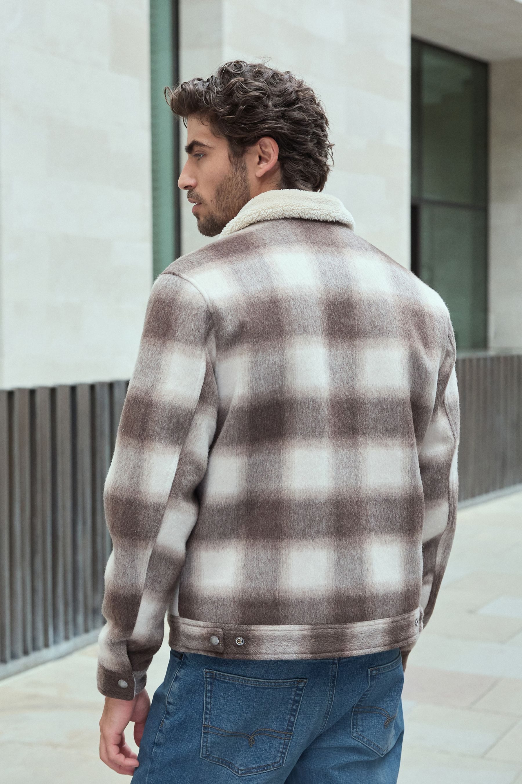 Next Blouson Karierte Trucker-Jacke mit Plüschfutter Wollanteil (1-St) günstig online kaufen