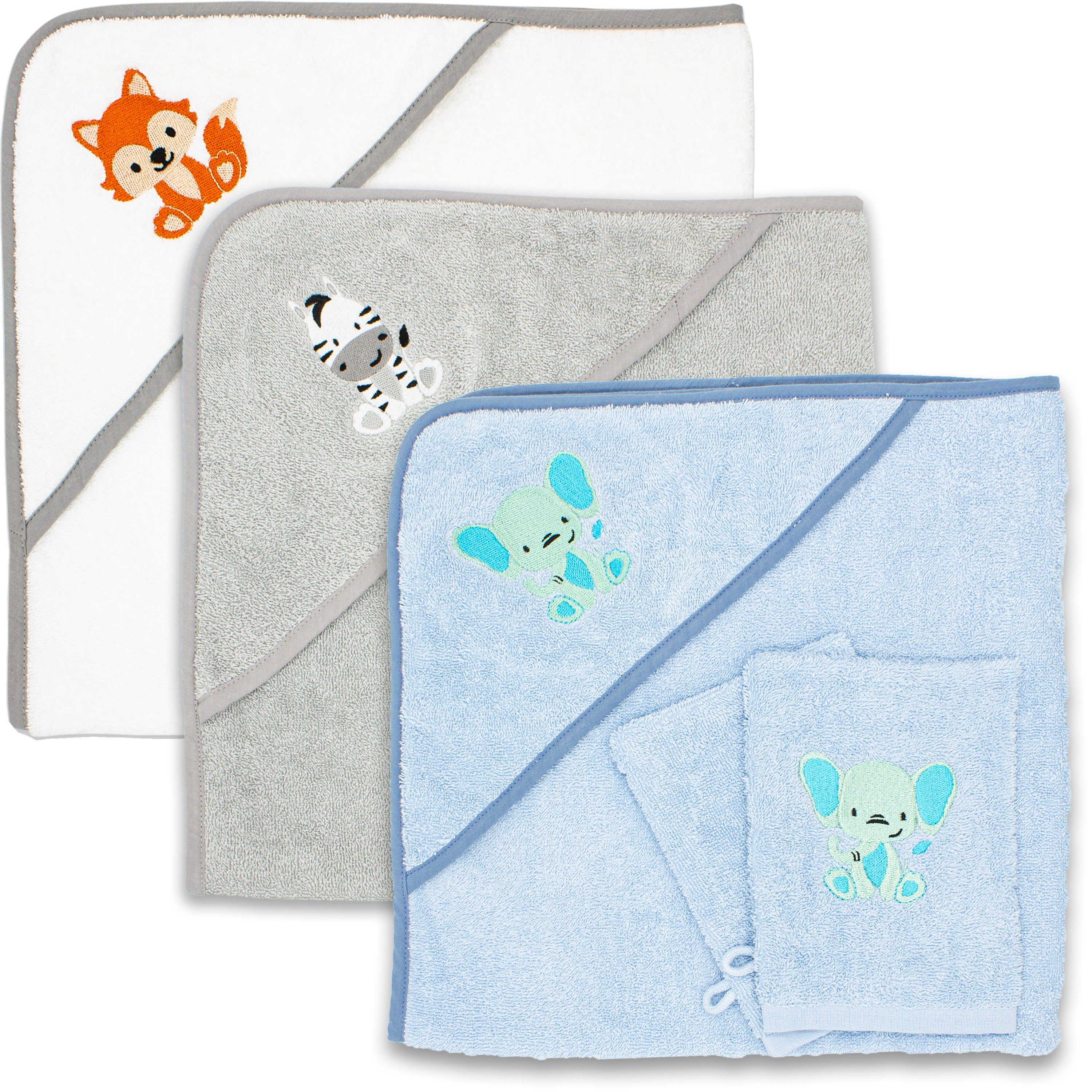 BABYKAJO Kapuzenhandtuch Frottee (1, 1-St), Kuschliges Baby Handtuch mit Waschlappen mehr