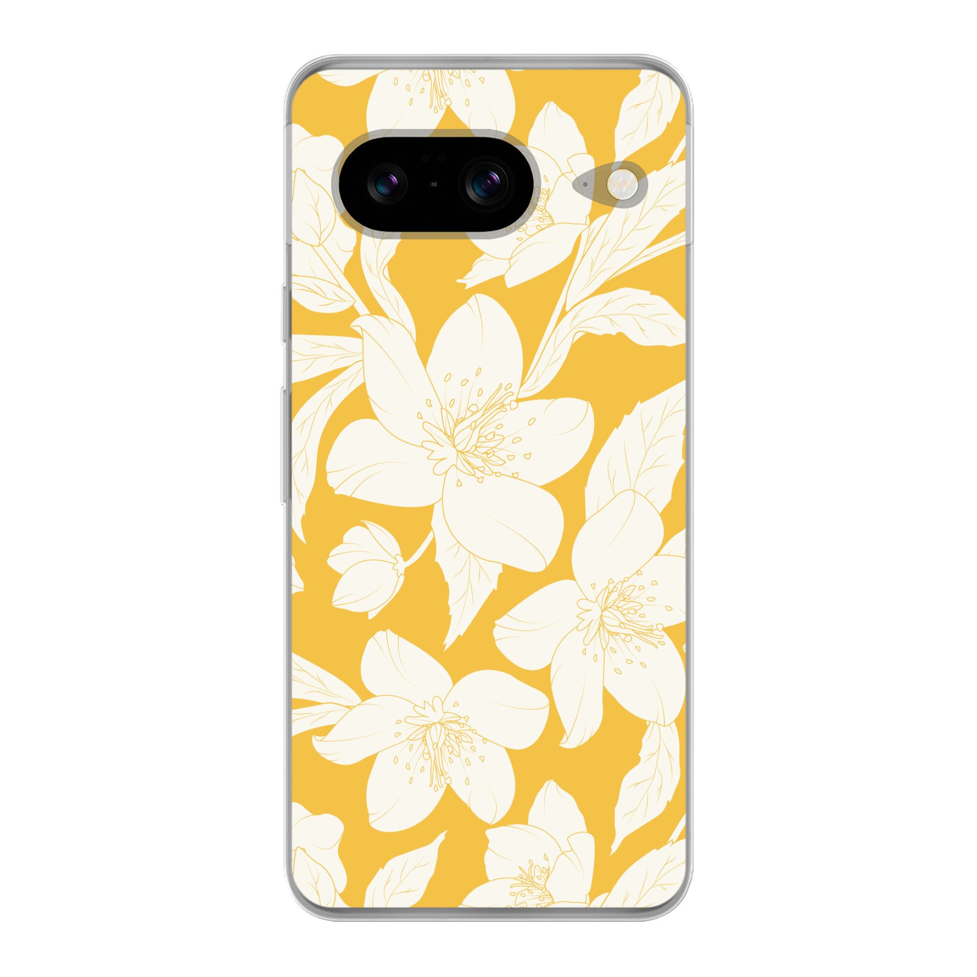 MuchoWow Handyhülle für Google Pixel 8 Blumen - Muster - Gelb - Weiß, Handy Case, Silikon, Bumper Case Dünn