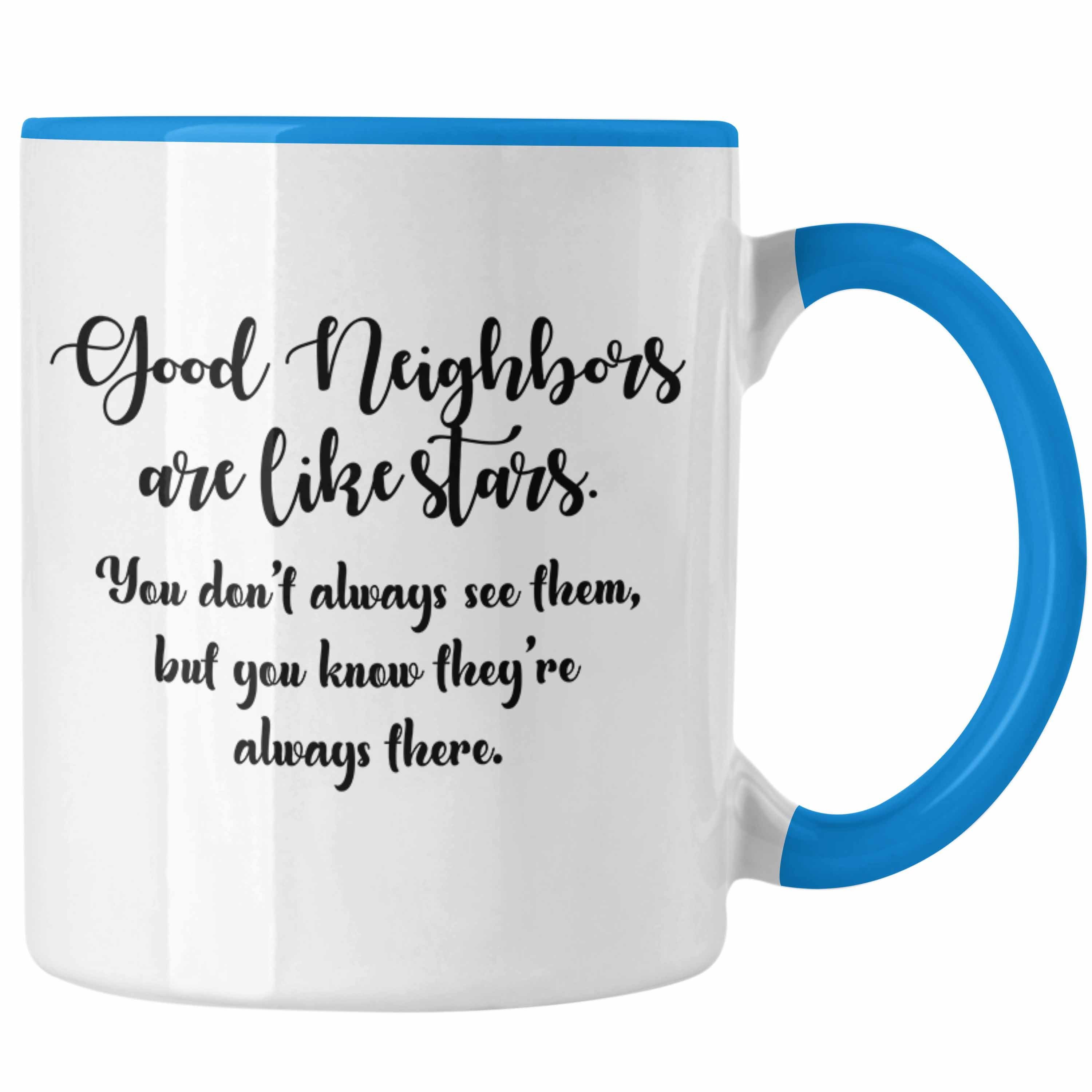 Trendation Tasse Trendation - Bester Nachbar Geschenk für Nachbarn Tasse Geschenkidee Beste Nachbarn der Welt Nachbarin Blau