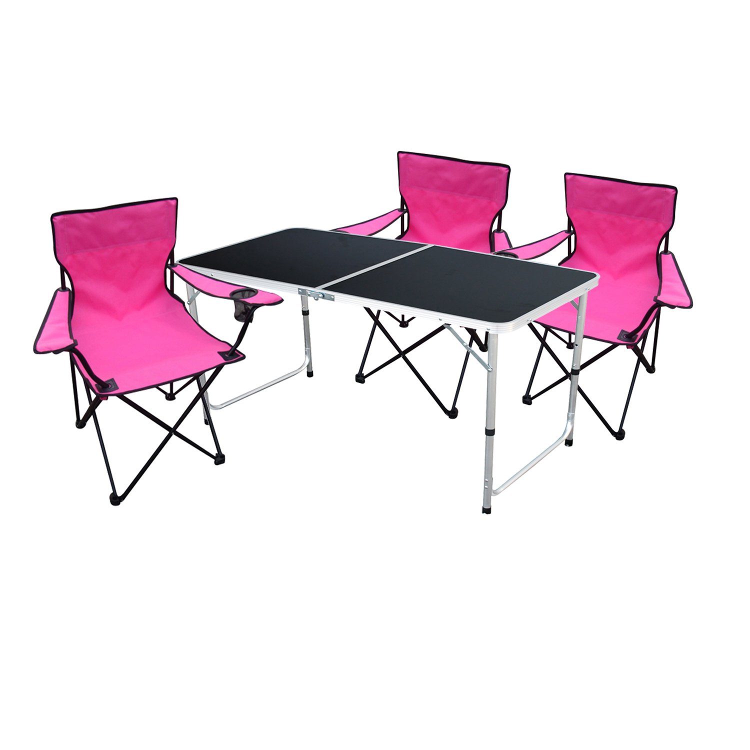 Mojawo Essgruppe 4-teiliges Campingmöbel Set Schwarz - Pink