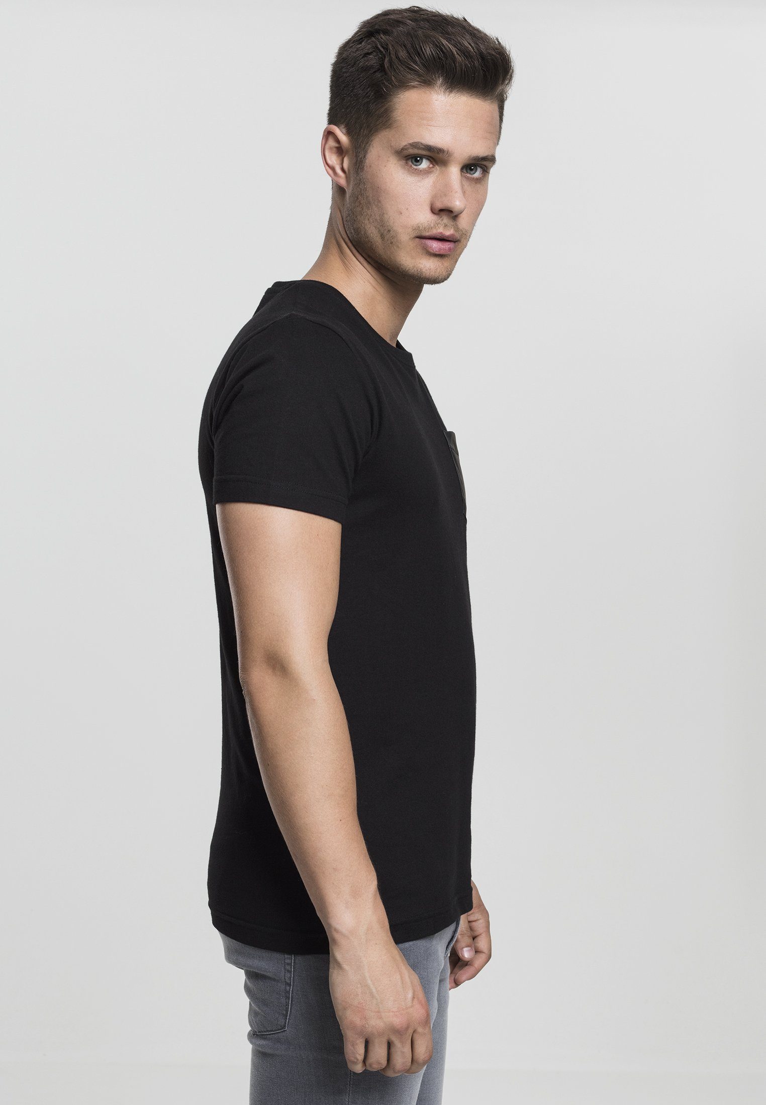 T-Shirt Pocket Leather Tee URBAN CLASSICS black/black T-Shirt Synthetic (1-tlg)