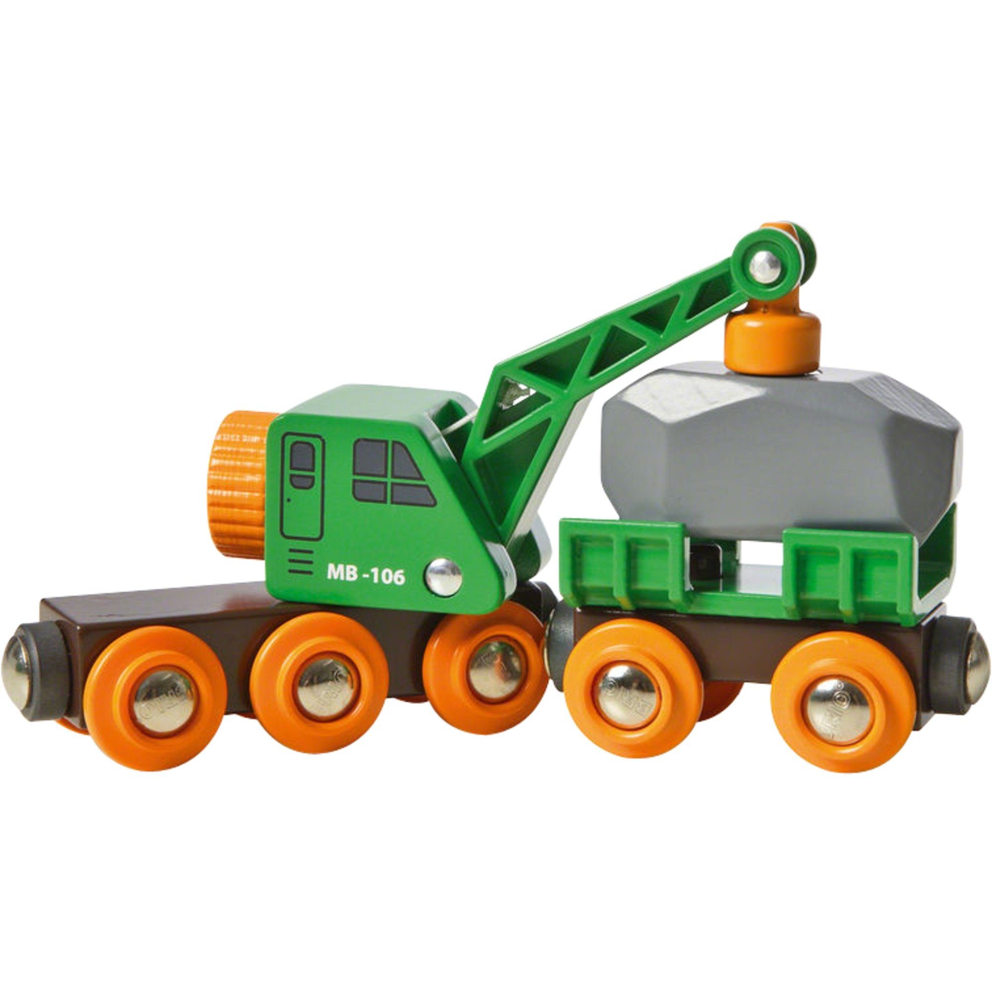 BRIO® Spielzeugeisenbahn-Set BRIO World World Grüner Kranwagen mit Anhänger