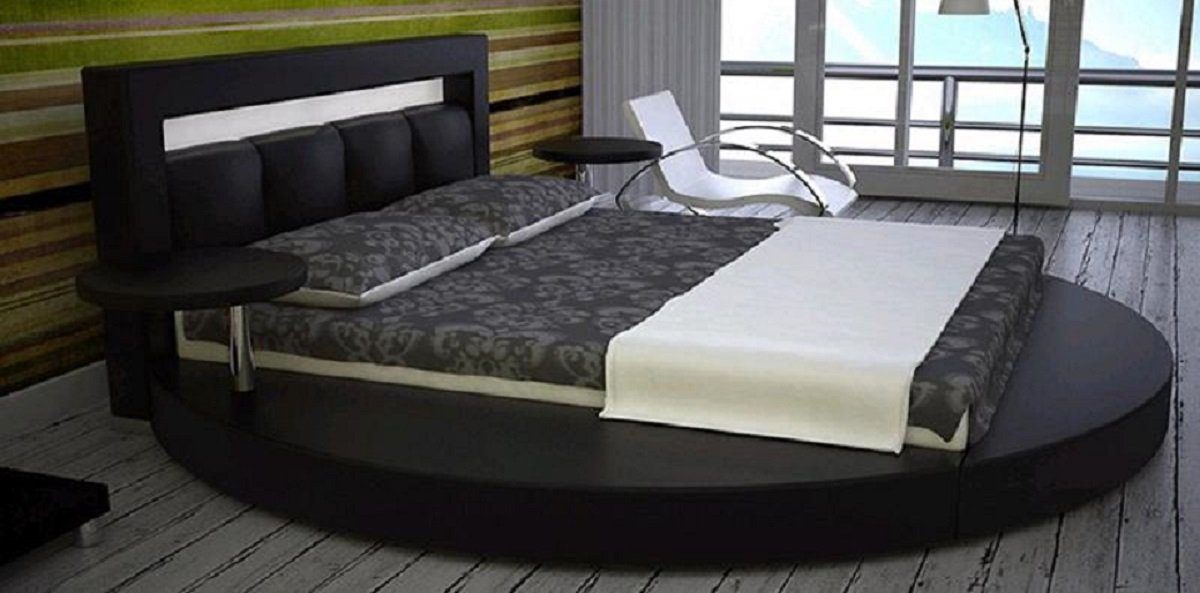 JVmoebel Bett Rundes Design xxl Polster Betten Round Bett Schwarz Beleuchtet Rundbett