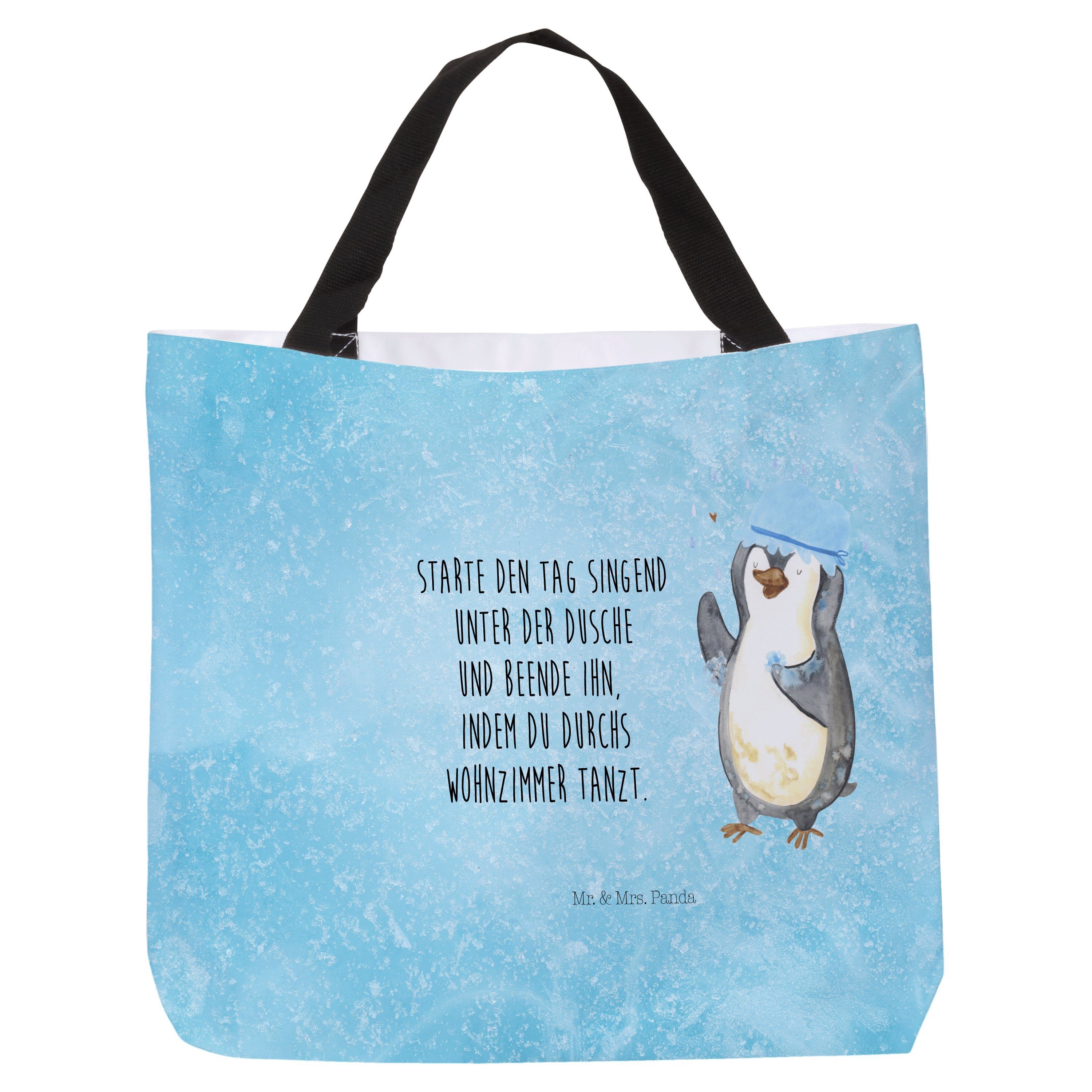 Mr. & Mrs. Panda Shopper Pinguin duscht - Eisblau - Geschenk, Tasche, Dusche, Schultasche, Beu (1-tlg)