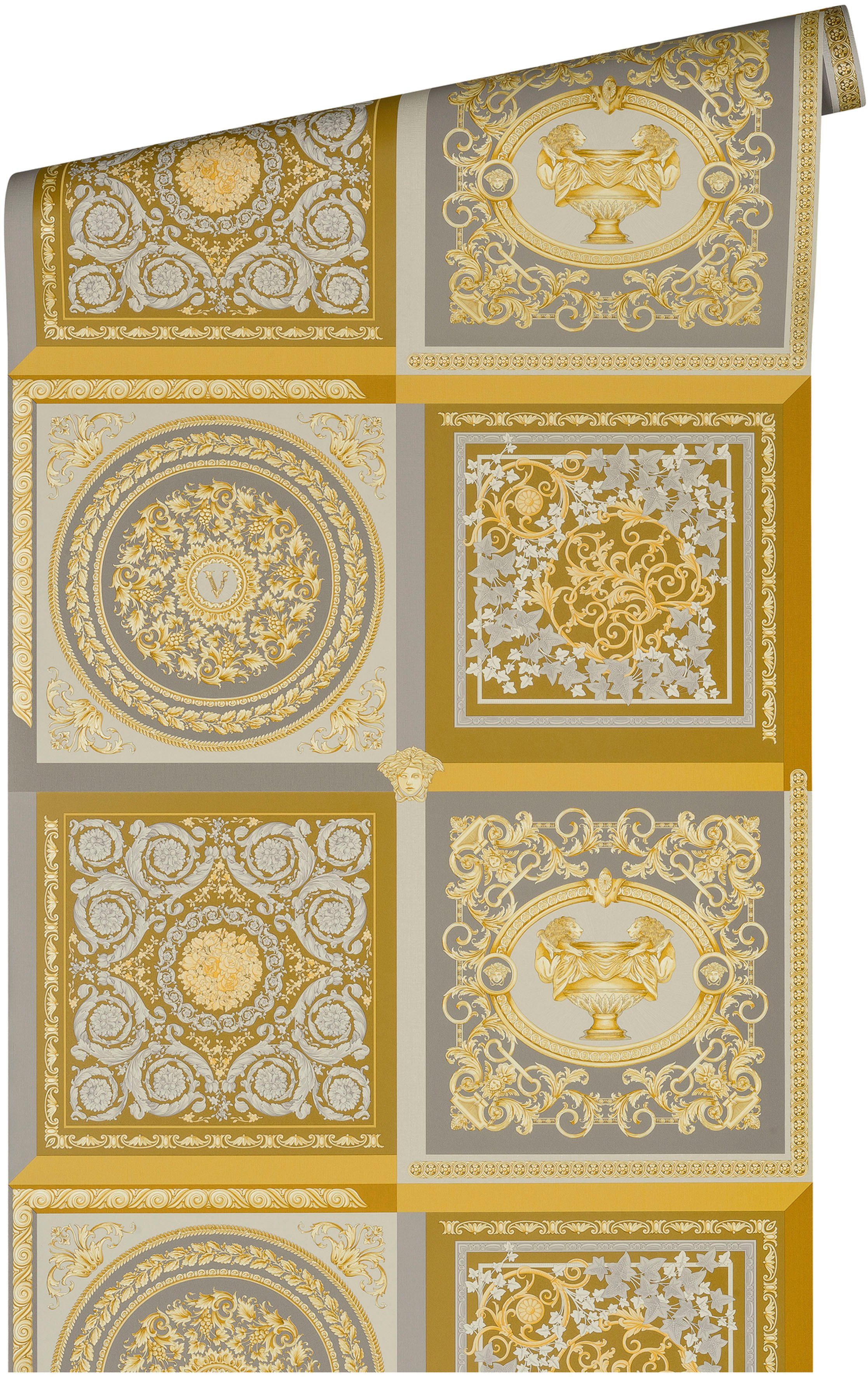 Versace 5 Versace glänzend, St), leicht strukturiert, Design auffallende Patchwork, goldfarben/silberfarben/grau Wallpaper Fliesen-Tapete Vliestapete (1 leicht