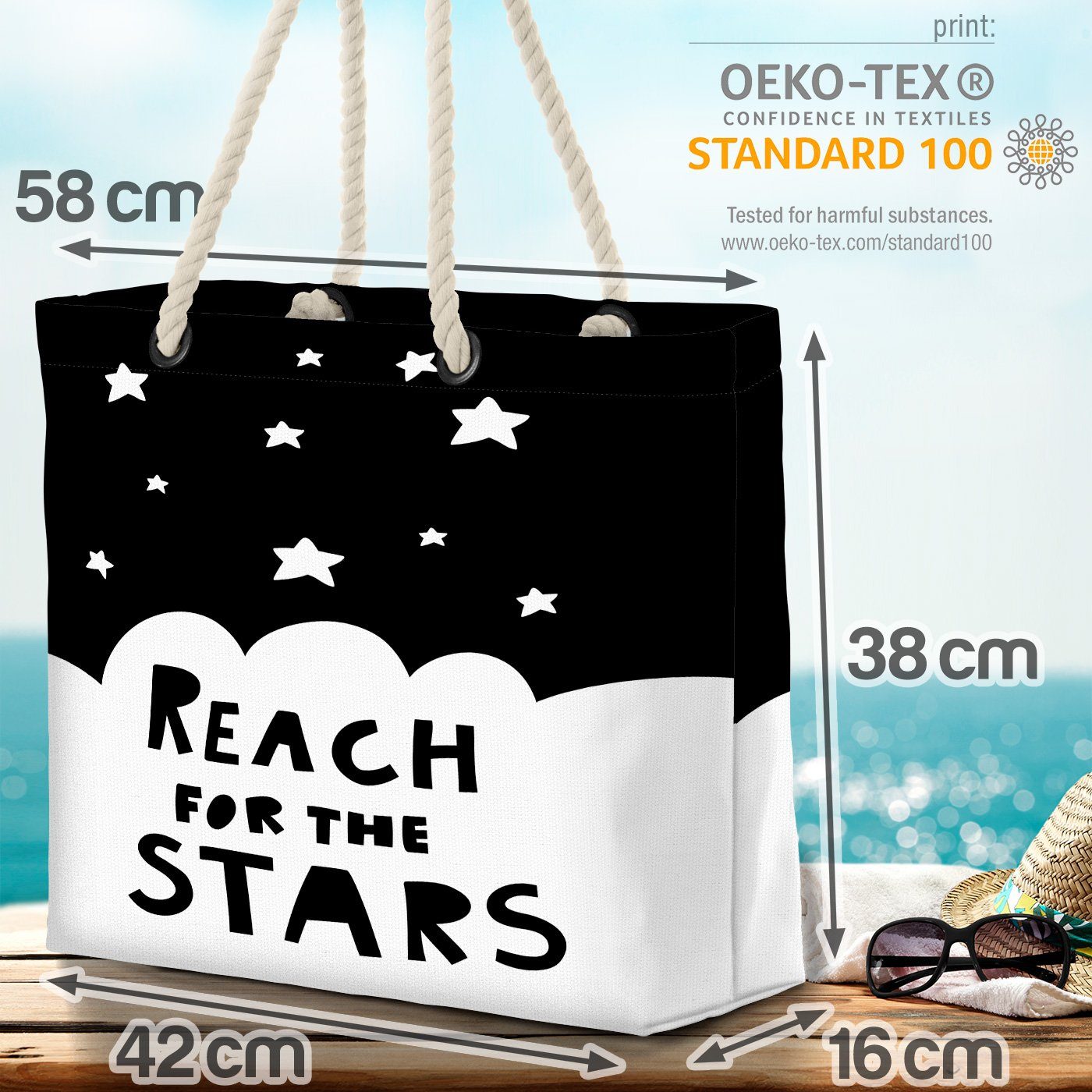 VOID Strandtasche (1-tlg), Cartoon Karte Grafik Sternen Schwarz nach Tier Weis den Greif Cartoon