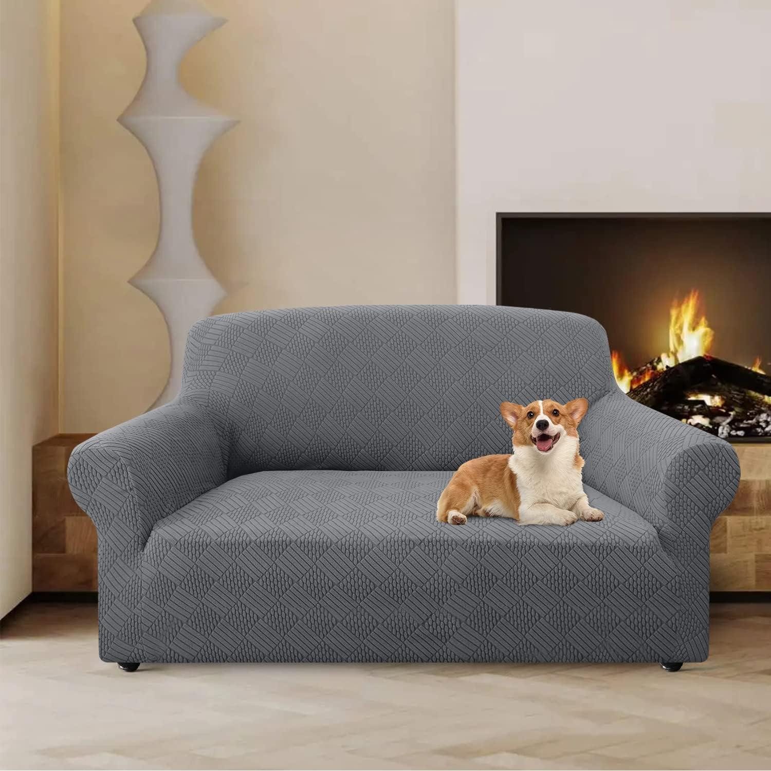 LuxusKollektion Hängedekoration Sofabezug Sofaschutz Rhombus Couchbezug Haustiere 2 Sitzer Hellgrau
