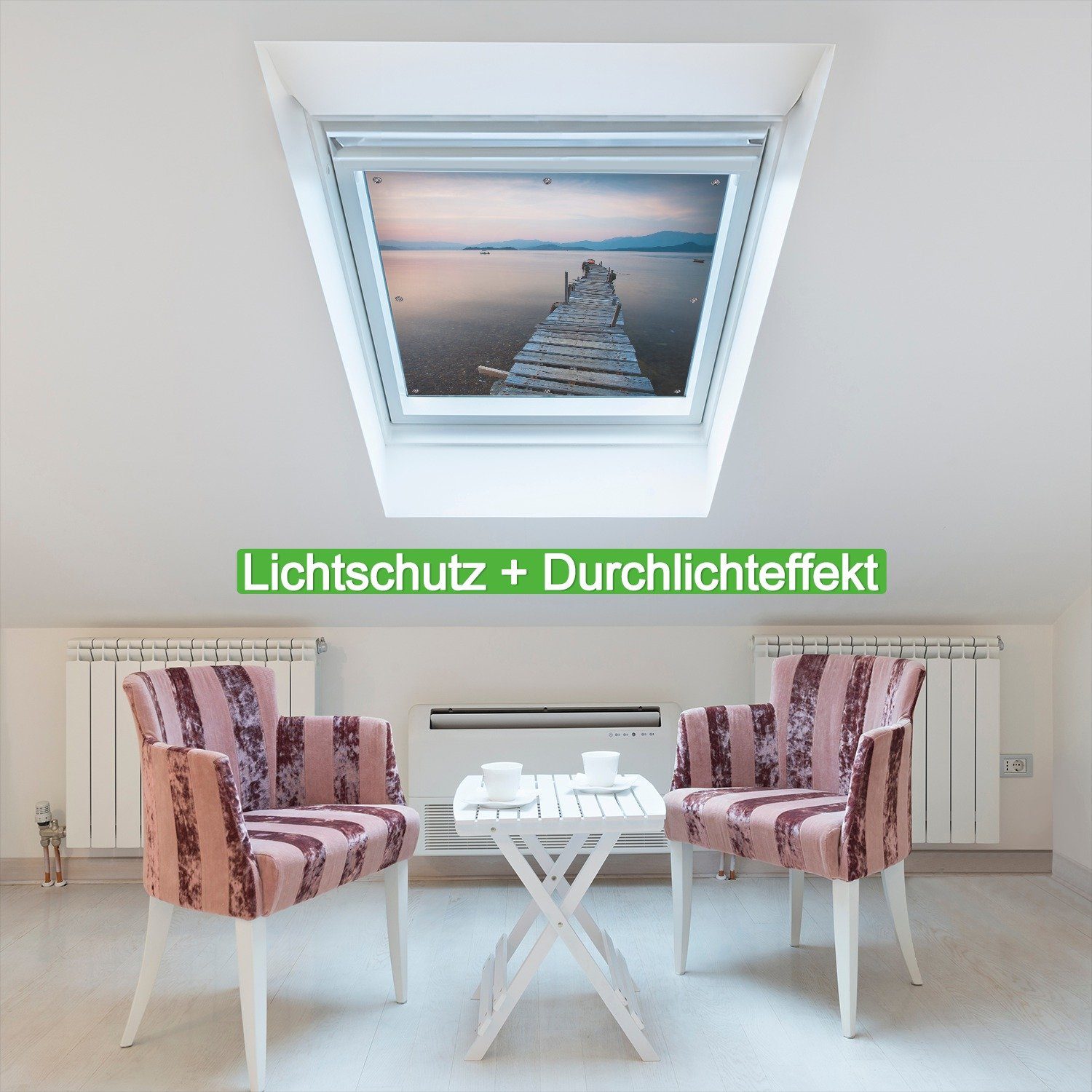 blickdicht, Sonnenschutz und See- wiederverwendbar Saugnäpfen, Wallario, wiederablösbar Sonnenuntergang, bei mit Idylle am Steg