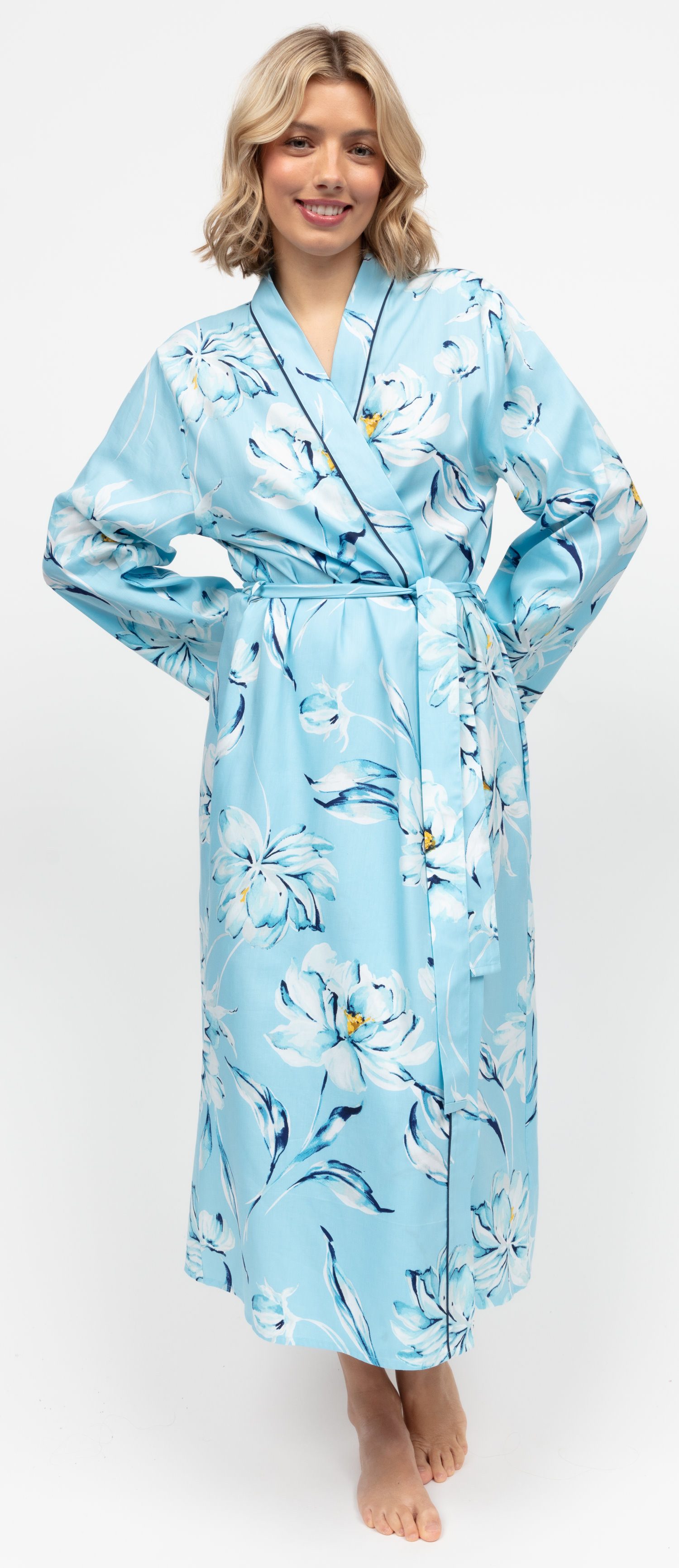 Cyberjammies Morgenmantel Damen Kimono, lang, Baumwollmischung, Kimonokragen, Gürtel, Modisches Design