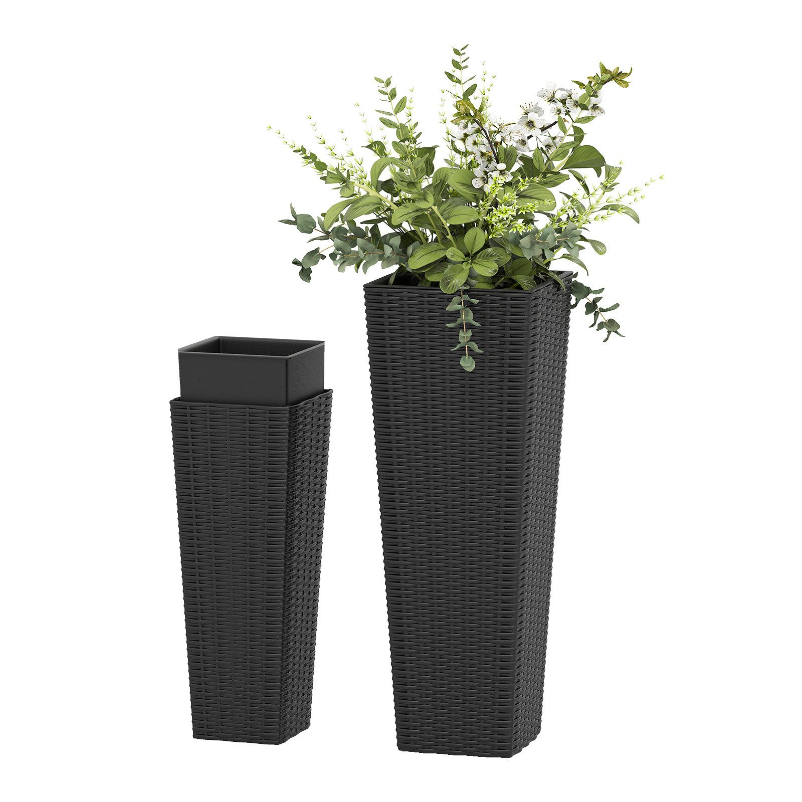 KOMFOTTEU Blumentopf (2 St), große konische Pflanzgefäße mit Innenablagen