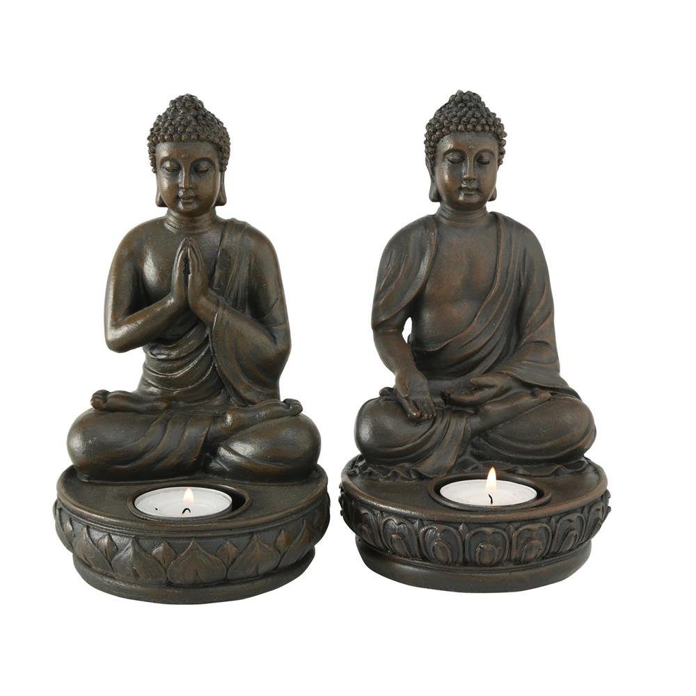 BOLTZE Teelichthalter Buddha, Braun, Variante Kunststoff, 1 zufällige aus Stück