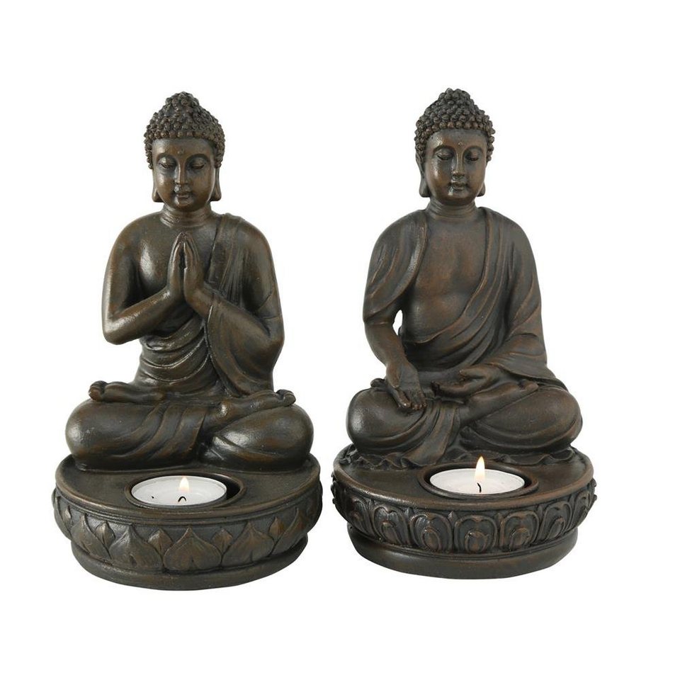 BOLTZE Teelichthalter Buddha, Braun, aus Kunststoff, 1 Stück zufällige  Variante, Verschafft einen Ort der Ruhe und Gelassenheit