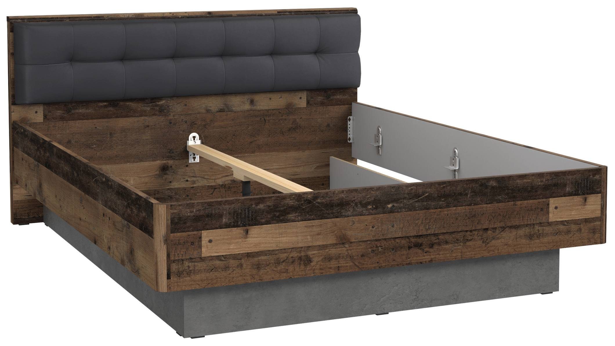FORTE Holzbett Doppelbett CLIF 160 x 200 cm Optik: Old Wood Vintage von Forte