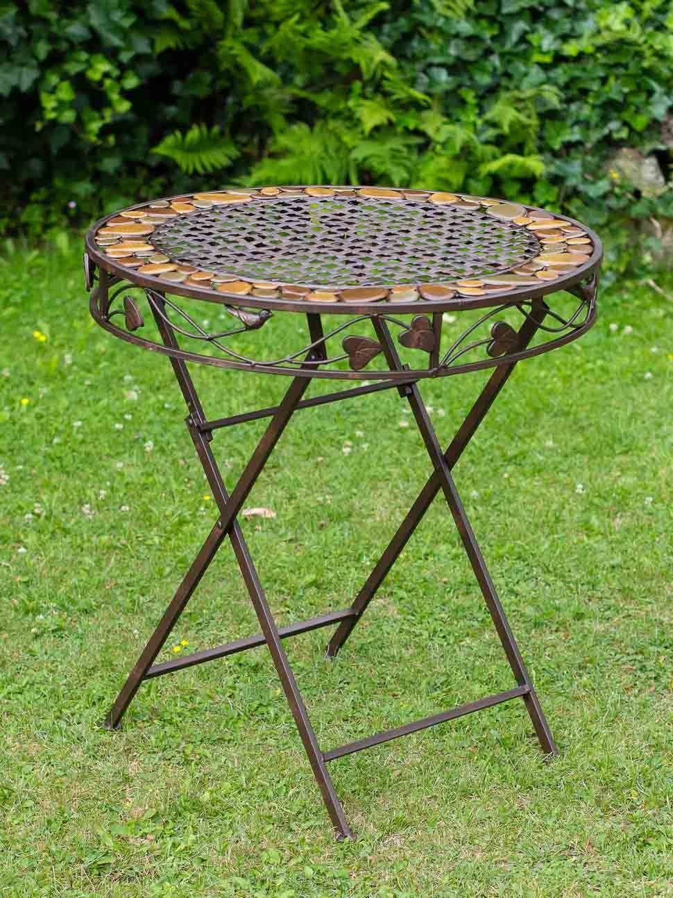 Gartentisch Eisen Schmiedeeisen Tisch Bistrotisch Gartenmöbel antik Stil braun 