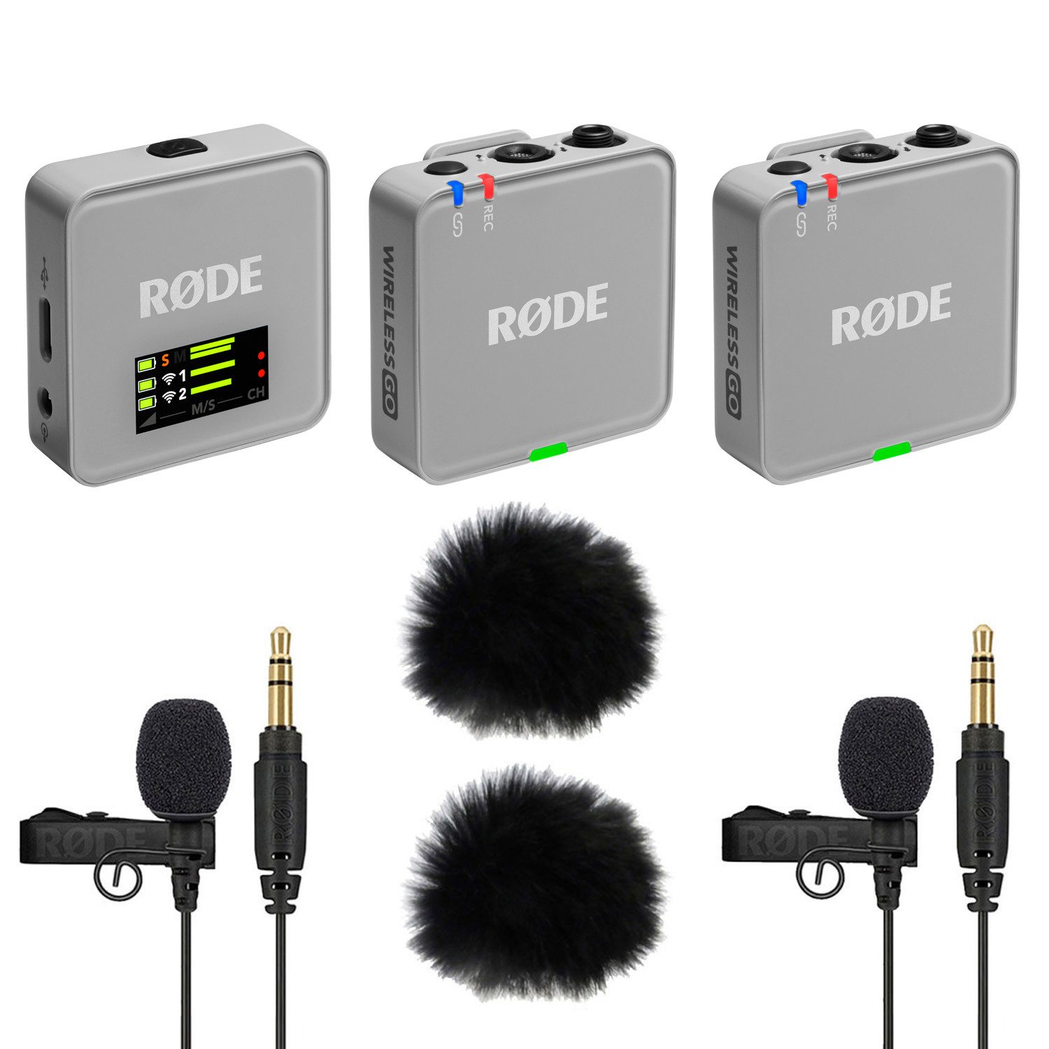 RØDE Rode Wireless GO Gen 3 Stone Grau mit 2x Lavalier GO und 2x WS05 Digitales Aufnahmegerät (Vorteils-Set mit 2x Lavalier Go Mikrofon und Windschutz)
