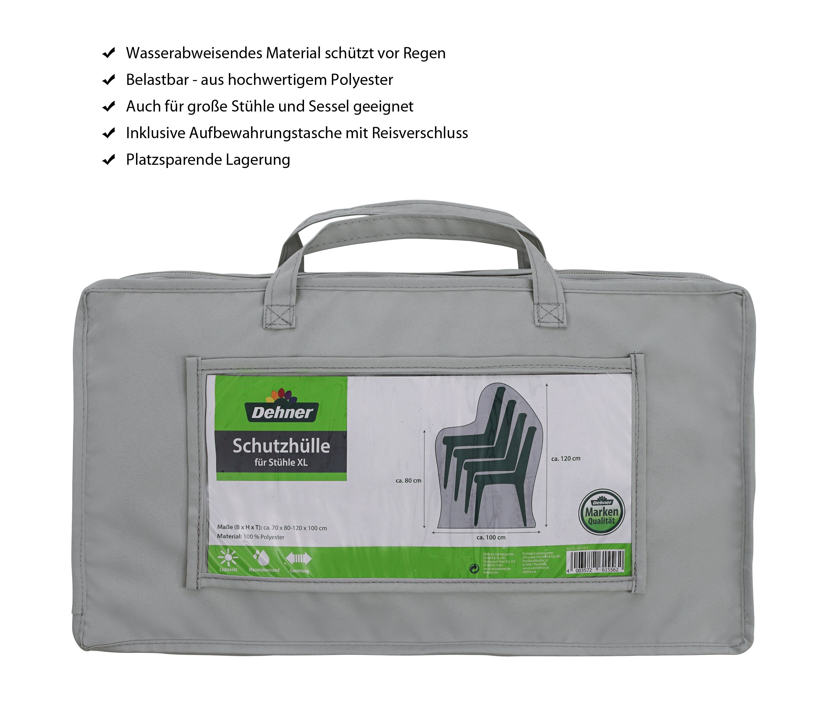Dehner Gartenmöbel-Schutzhülle für Gartenstuhl, ca. 120 x 100 x 70 cm, Polyester, Simple Abdeckhaube aus wasserabweisendem Material für Ihre Stühle