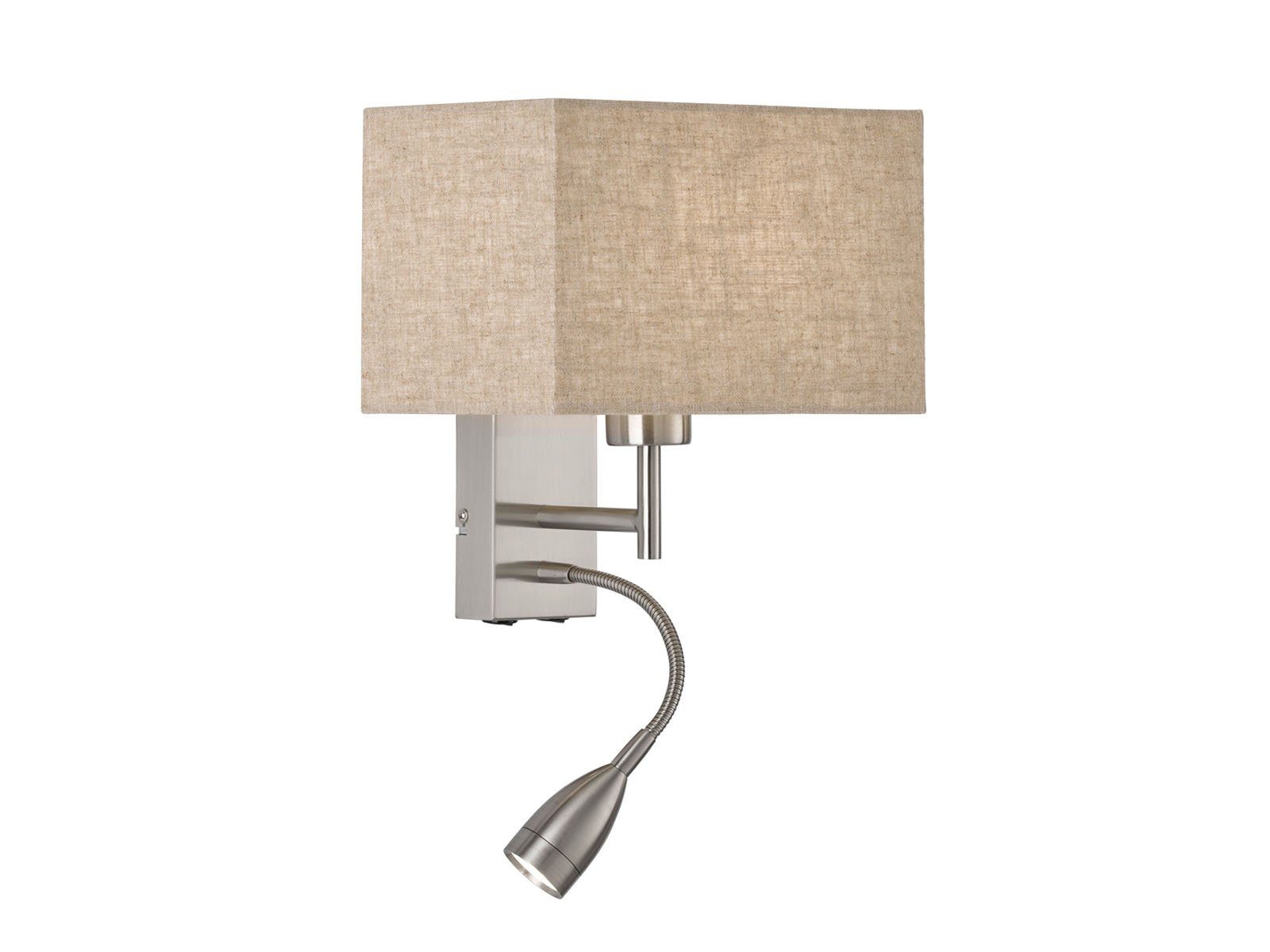 FISCHER & HONSEL LED Leselampe, LED wechselbar, LED fest integriert, Warmweiß, kleine Wandleuchte innen Leinen Lampenschirm recht-eckig Beige 25x25cm