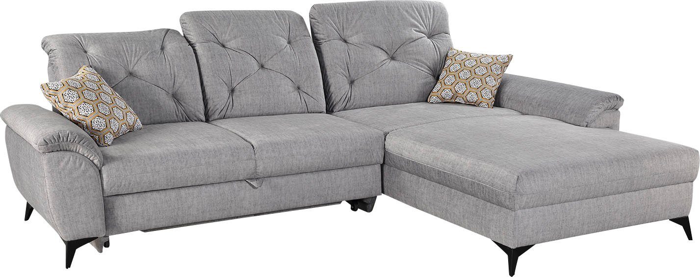 Bettfunktion, | Jockenhöfer grau Ecksofa verstellbare Gruppe Relaxfunktion grau Studio, Kopftützen, individuell, 3