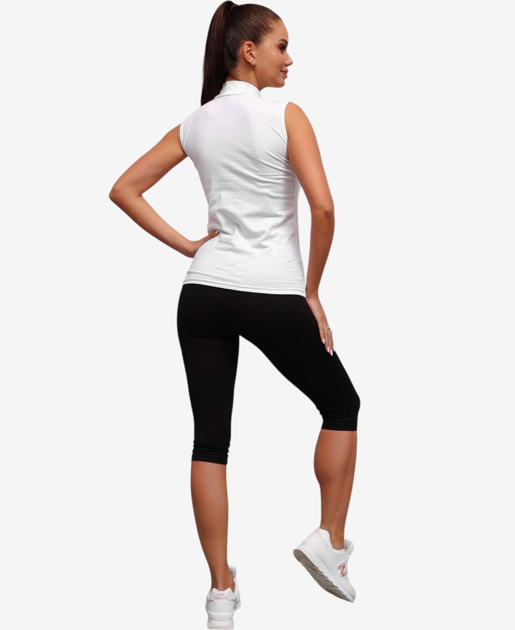 Kota Shirttop Damen - Ärmelloses Body-Kragentop mit Halbkragen aus Baumwolle