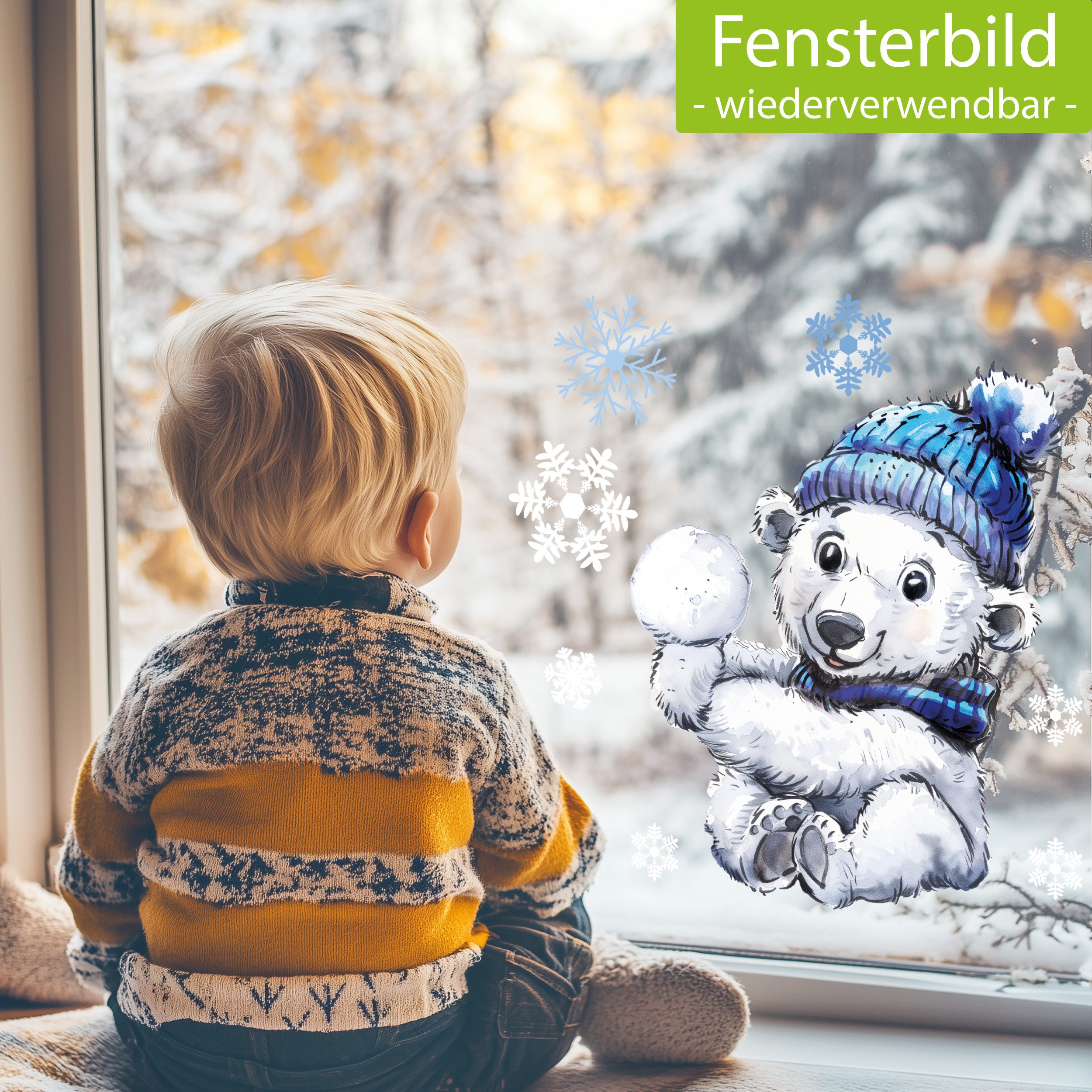 Sunnywall Fensterdekoration Kinderzimmer Fensterbild Winter Eisbär, wiederv günstig online kaufen