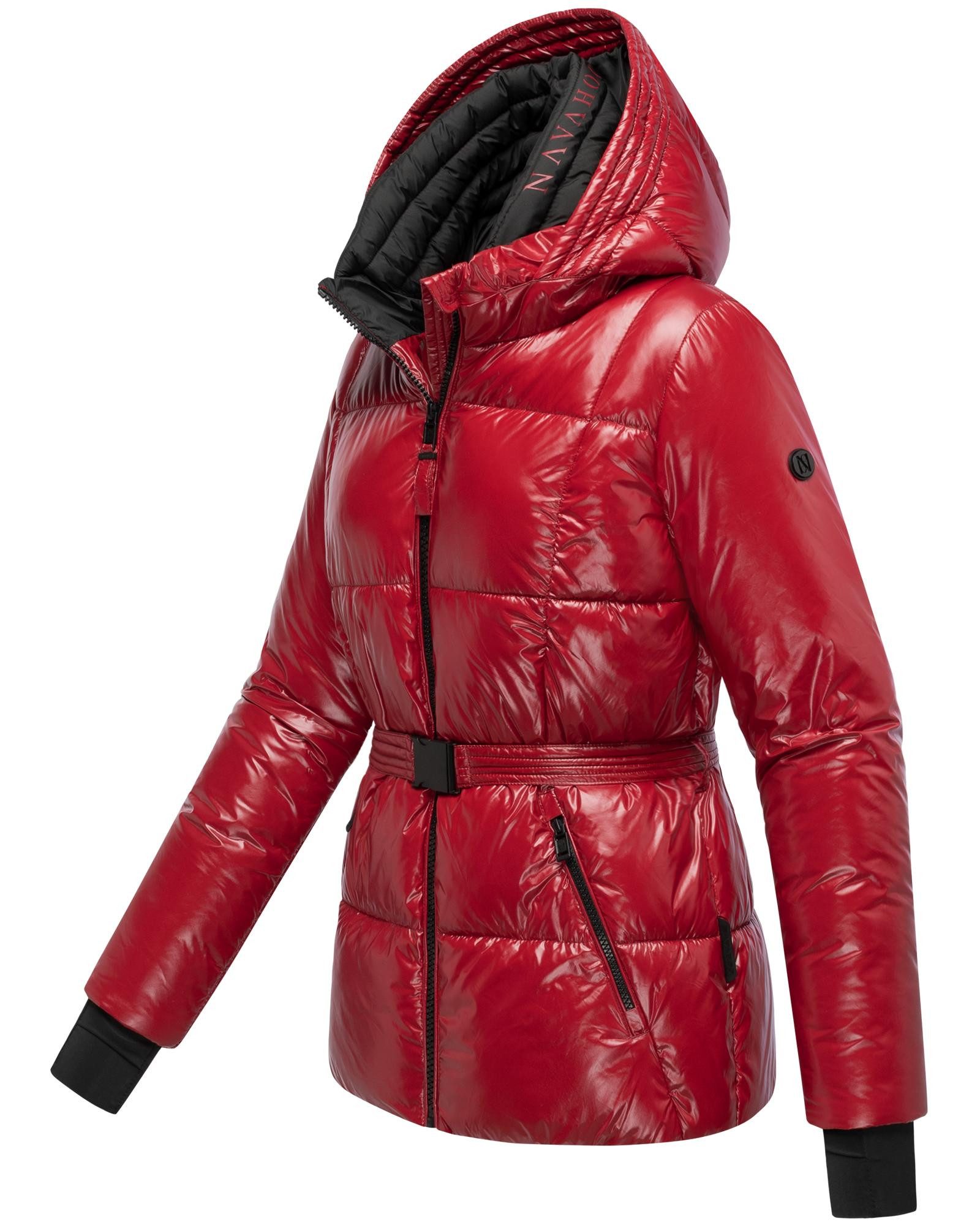 Navahoo Steppjacke Eisglanz 14 Glänzende Damen Winterjacke mit Taillengürtel