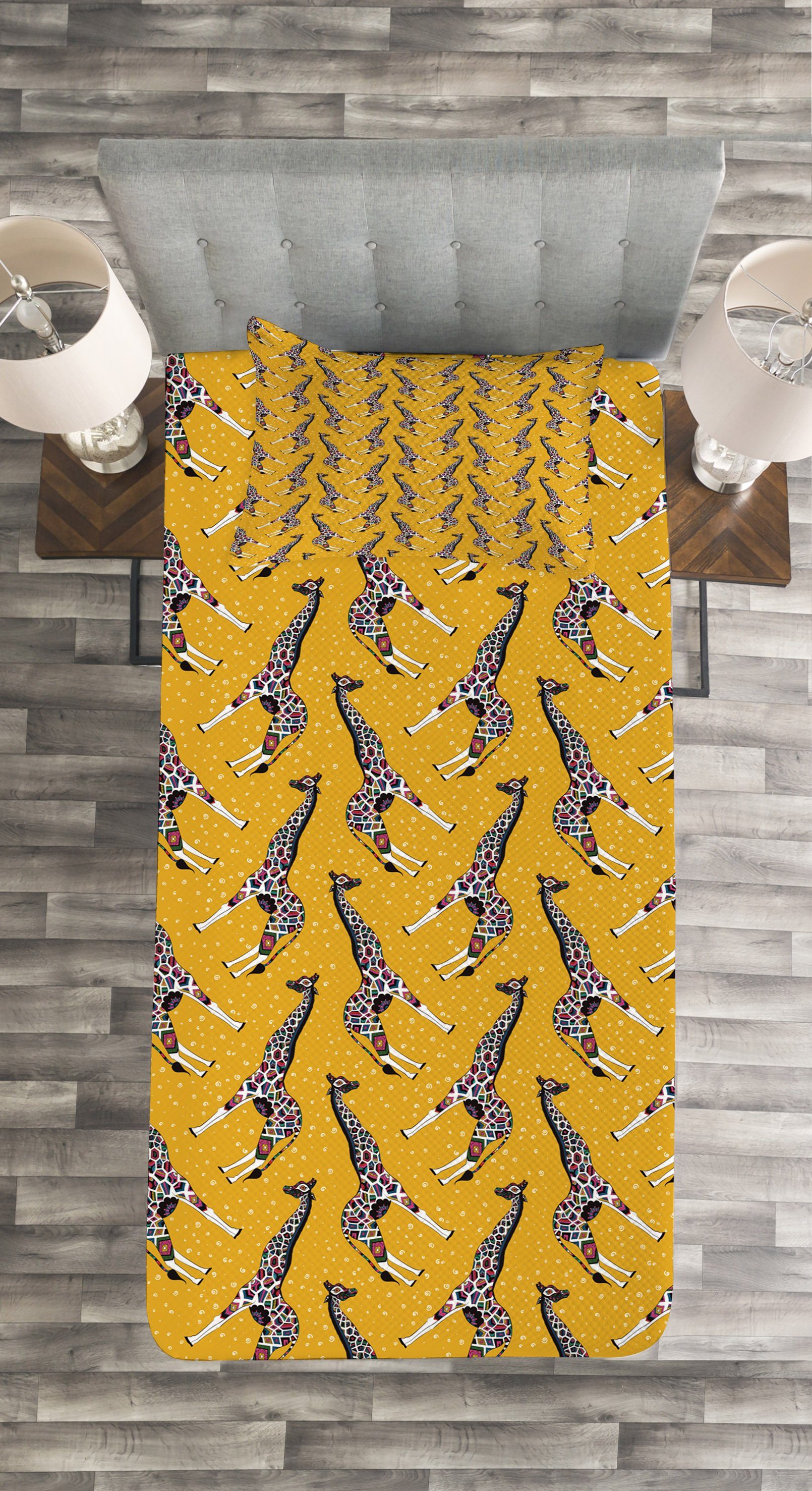 Set Kissenbezügen Giraffe Abakuhaus, Tier Tagesdecke Ornament mit Waschbar,