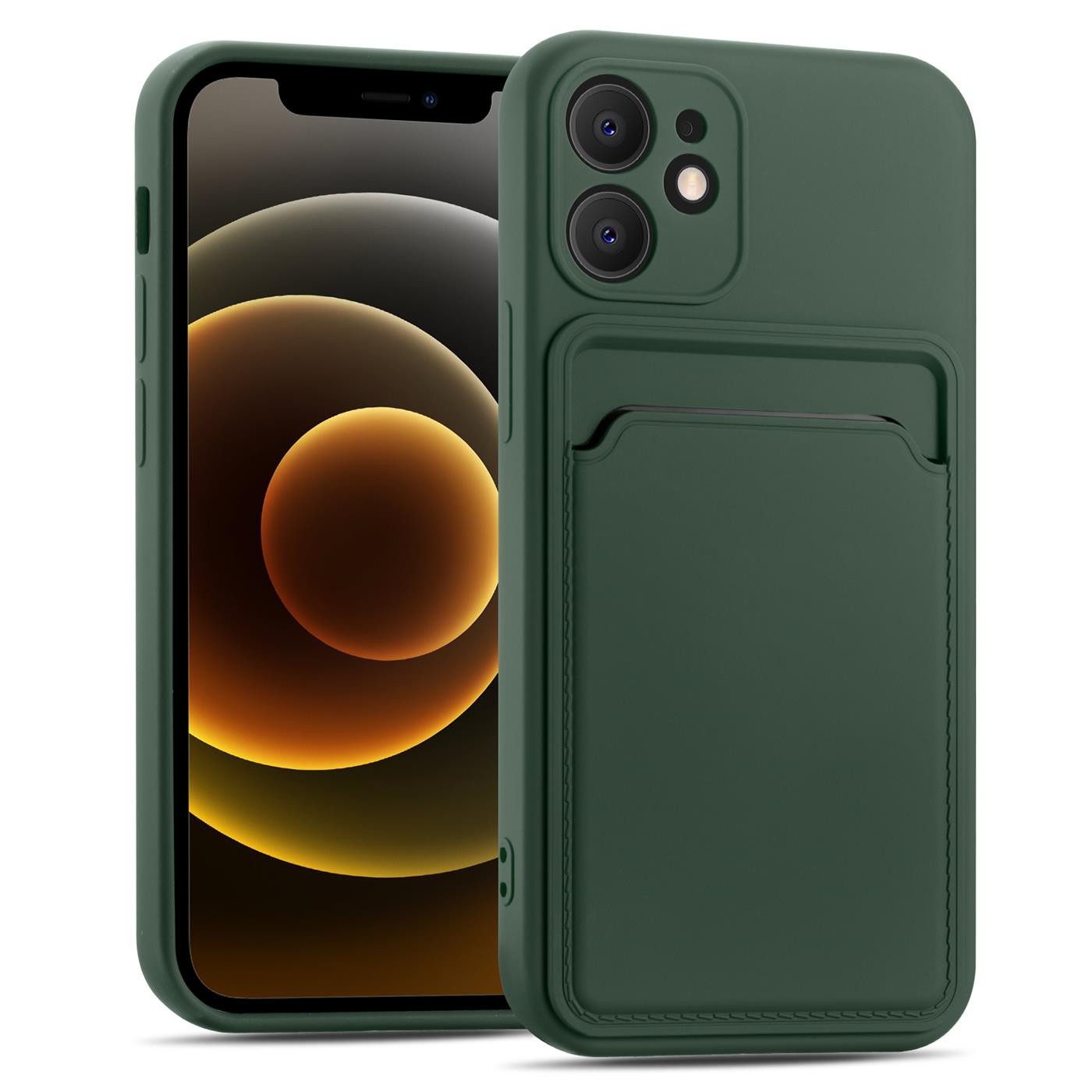 CoolGadget Handyhülle Schutzhülle mit Kartenfach für Apple iPhone 12 6,1 Zoll, Silikon Case Slim TPU Cover Tasche mit Aufbewahrung EC Karte Ausweis