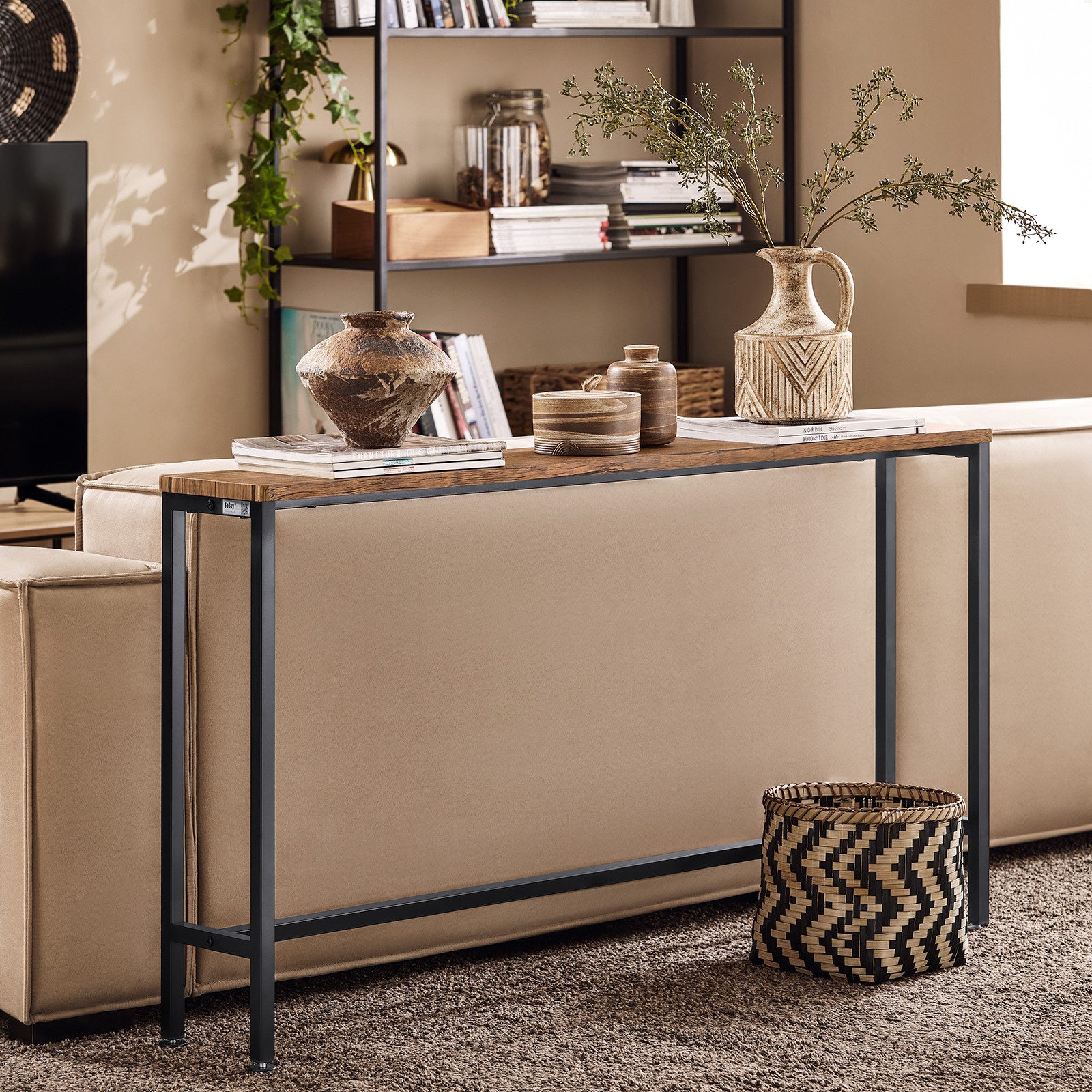 SoBuy Konsolentisch FSB19-XL, Flurtisch schmal, Beistelltisch, Sofatisch Sideboard, Konsolentisch, für Flur Möbel, Büro, schmales Design, Breite 120 cm