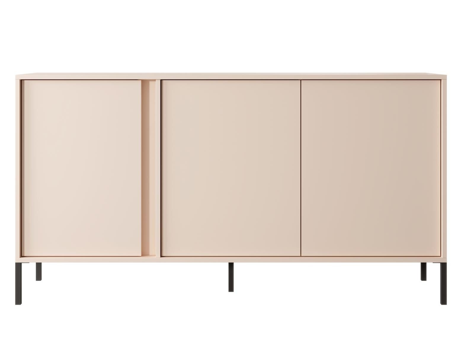 Compleo Sideboard dreitürig, Push to open Funktion, Metallfüße, LED-Beleuchtung NINA, Breite: 153 cm