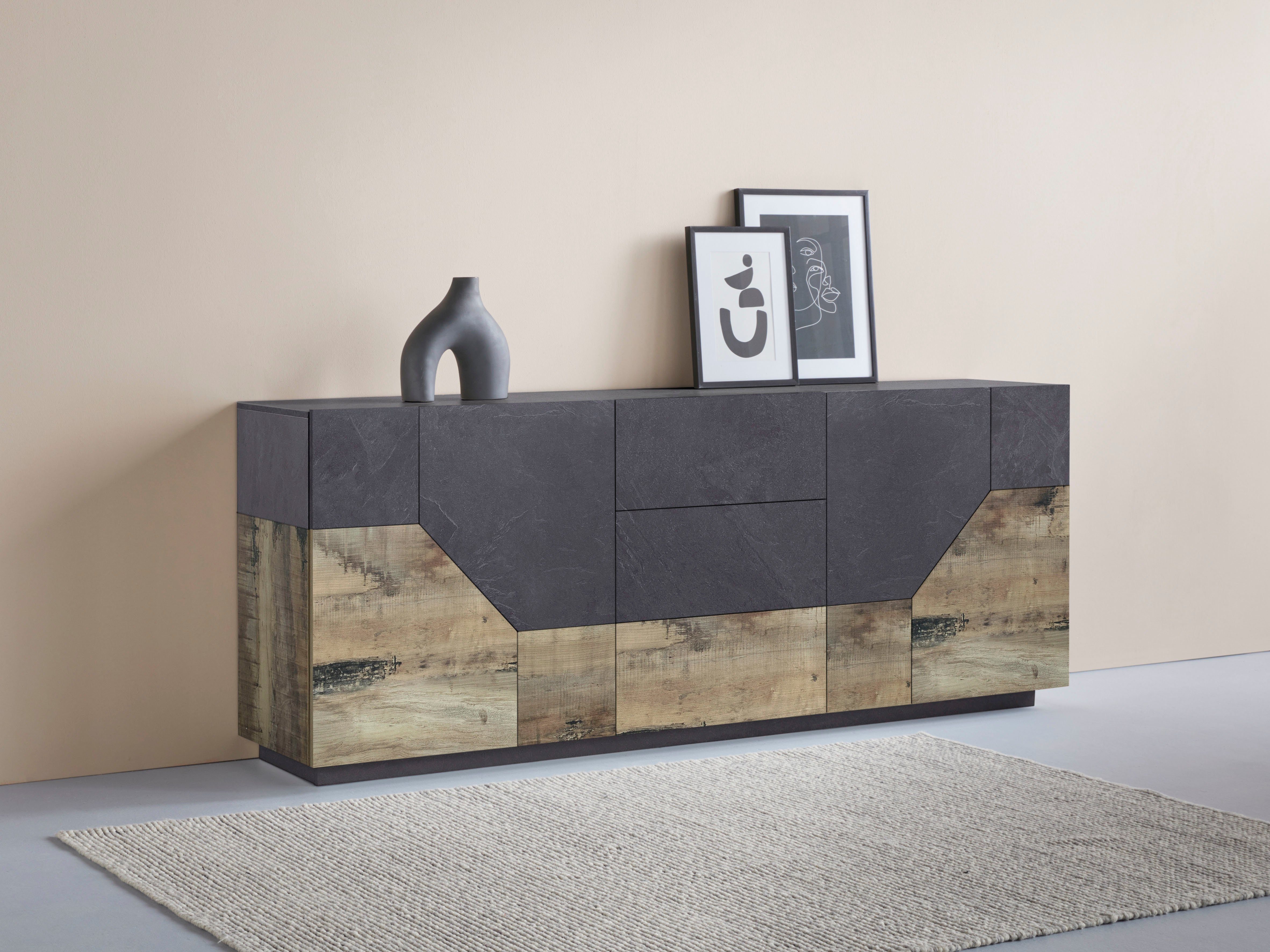 Sideboard ALIEN-Kommode, Schrank, Anrichte mit 4 Türen und 3 Schubkästen