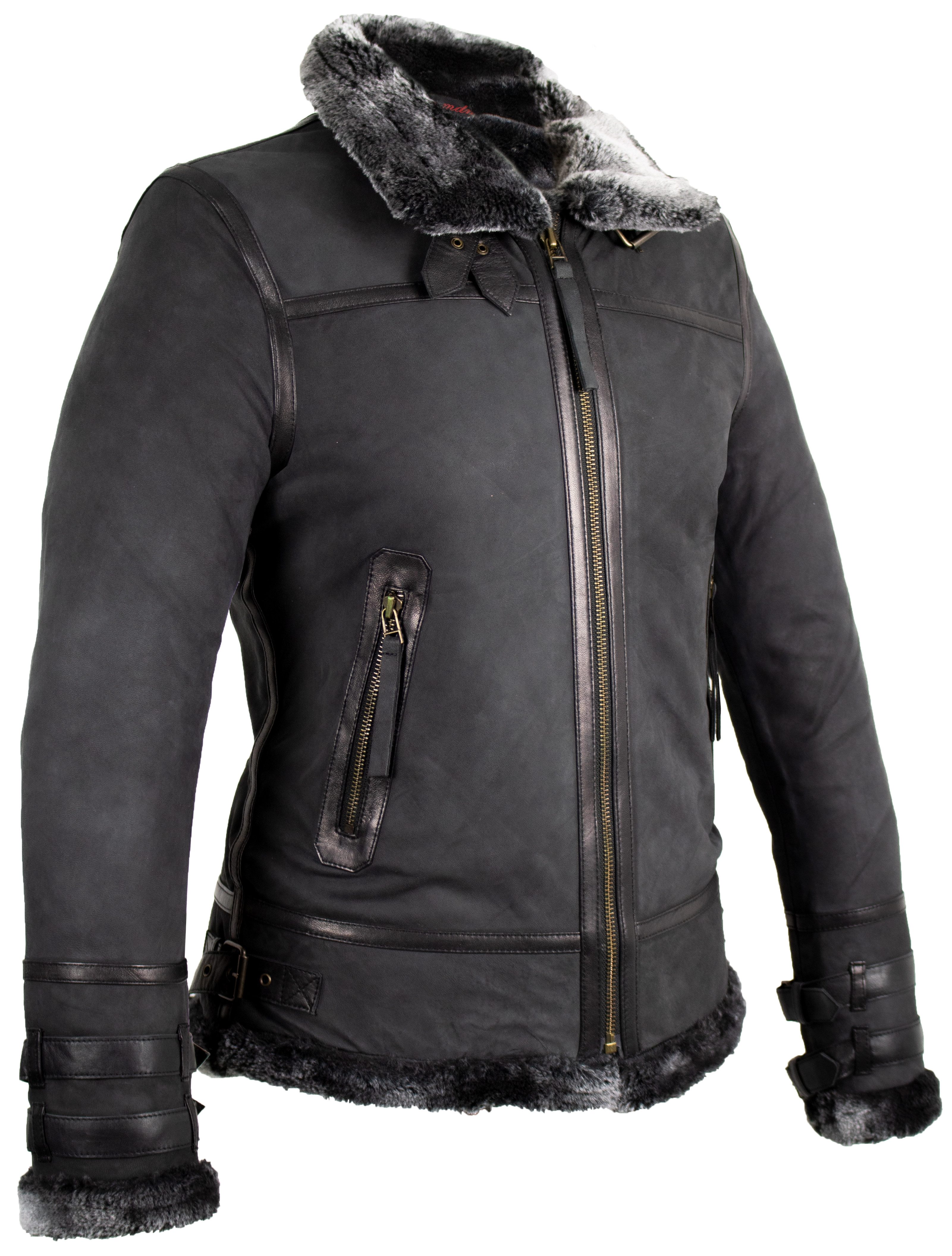 MDM Lederjacke Damen Fell Lederjacke Mit einem Fell Gefüttert günstig online kaufen