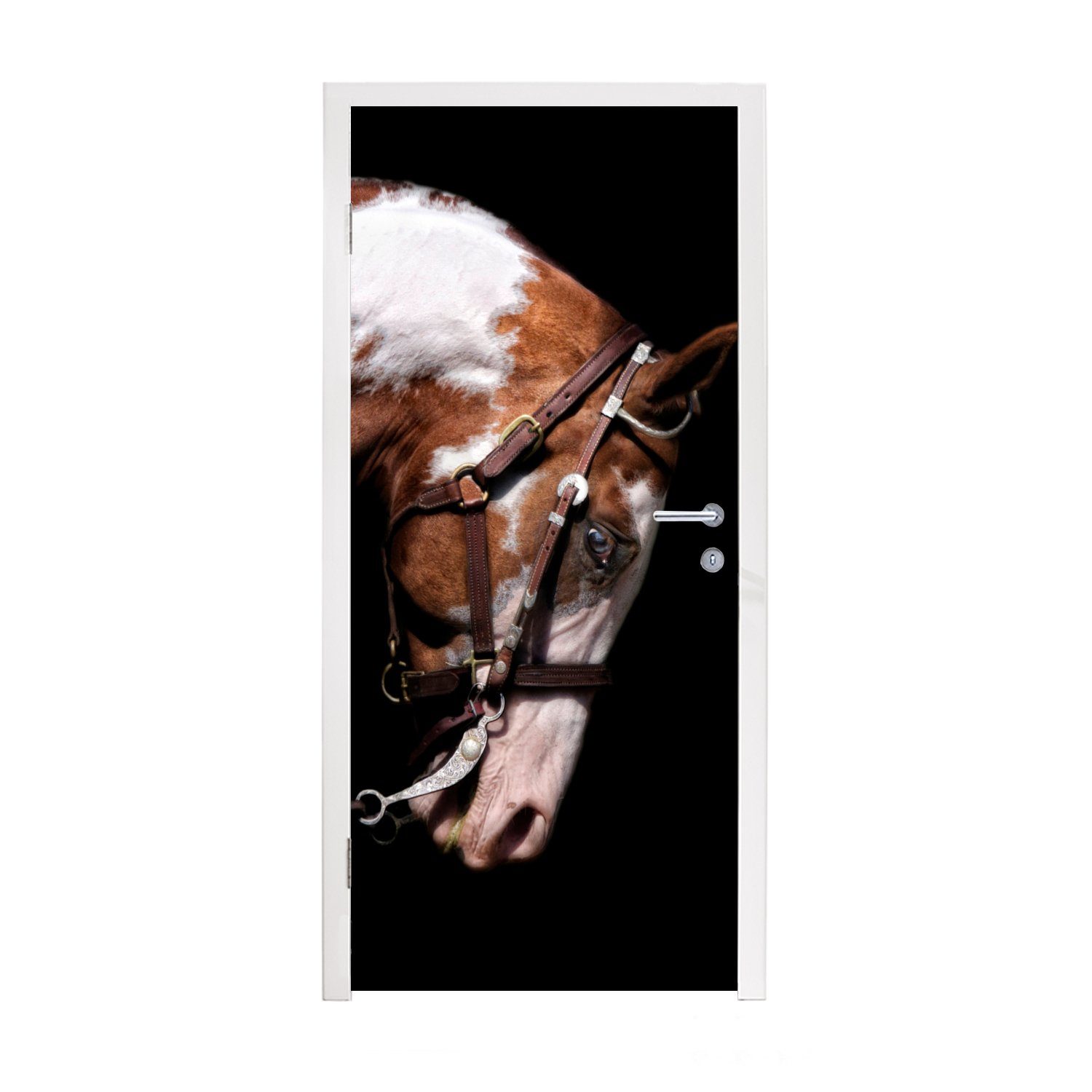 MuchoWow Türtapete Pferd - Halfter - Flecken, Matt, bedruckt, (1 St), Fototapete für Tür, Türaufkleber, 75x205 cm