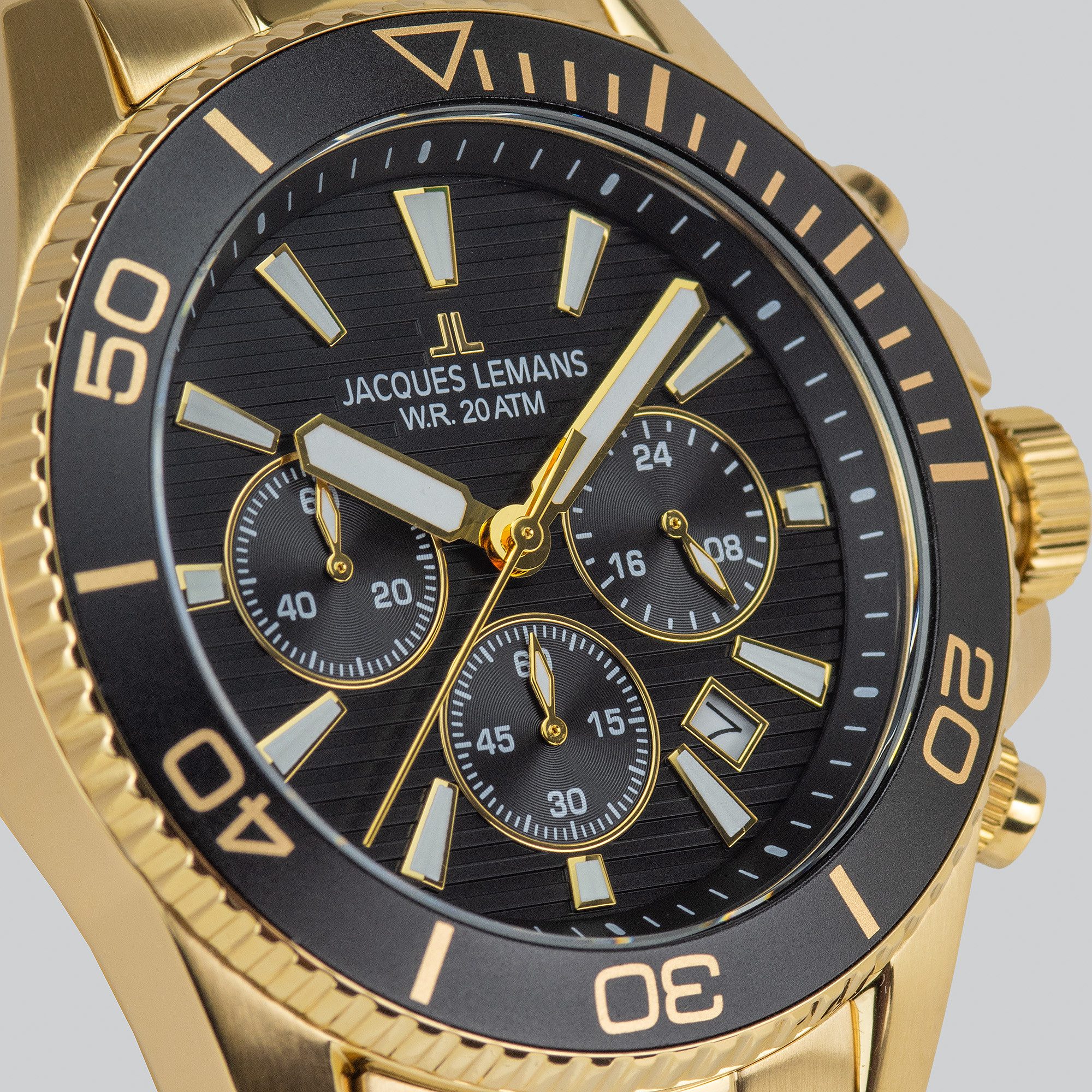 Jacques Lemans Chronograph Liverpool Diver 1-2206M, Quarzuhr, Armbanduhr, Herrenuhr, Edelstahlarmband, analog, Tag
