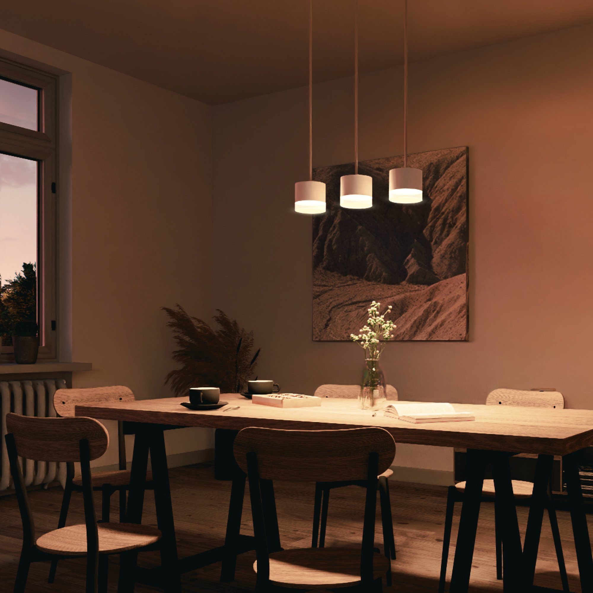 SSC-LUXon LED-Hängeleuchte VORA Pendelleuchte 3-flammig weiß mit Leuchtrand für 3x GX53