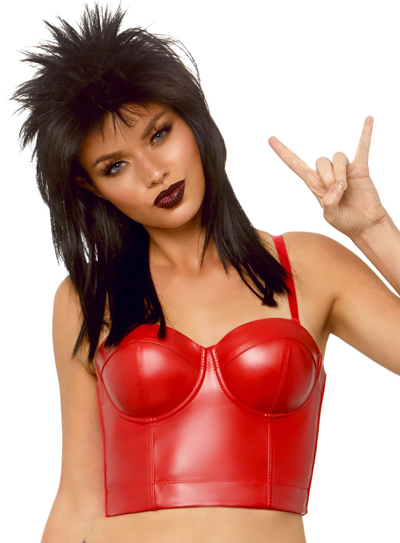 Leg Avenue Kostüm-Perücke Rockstar Vokuhila Perücke schwarz - Kostüm Perücke, Retro-Look im Stil der 80er Jahre Rocker