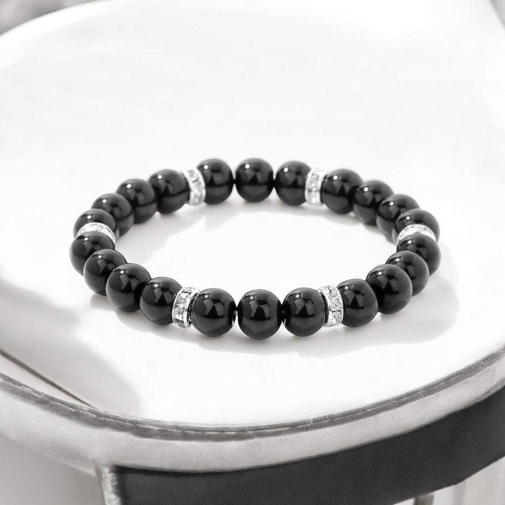 Eden Stone Armband Obsidian Armband Naturstein Perlenarmband Stretch Schwarz Strass (1-tlg) – Bild 2 von 5