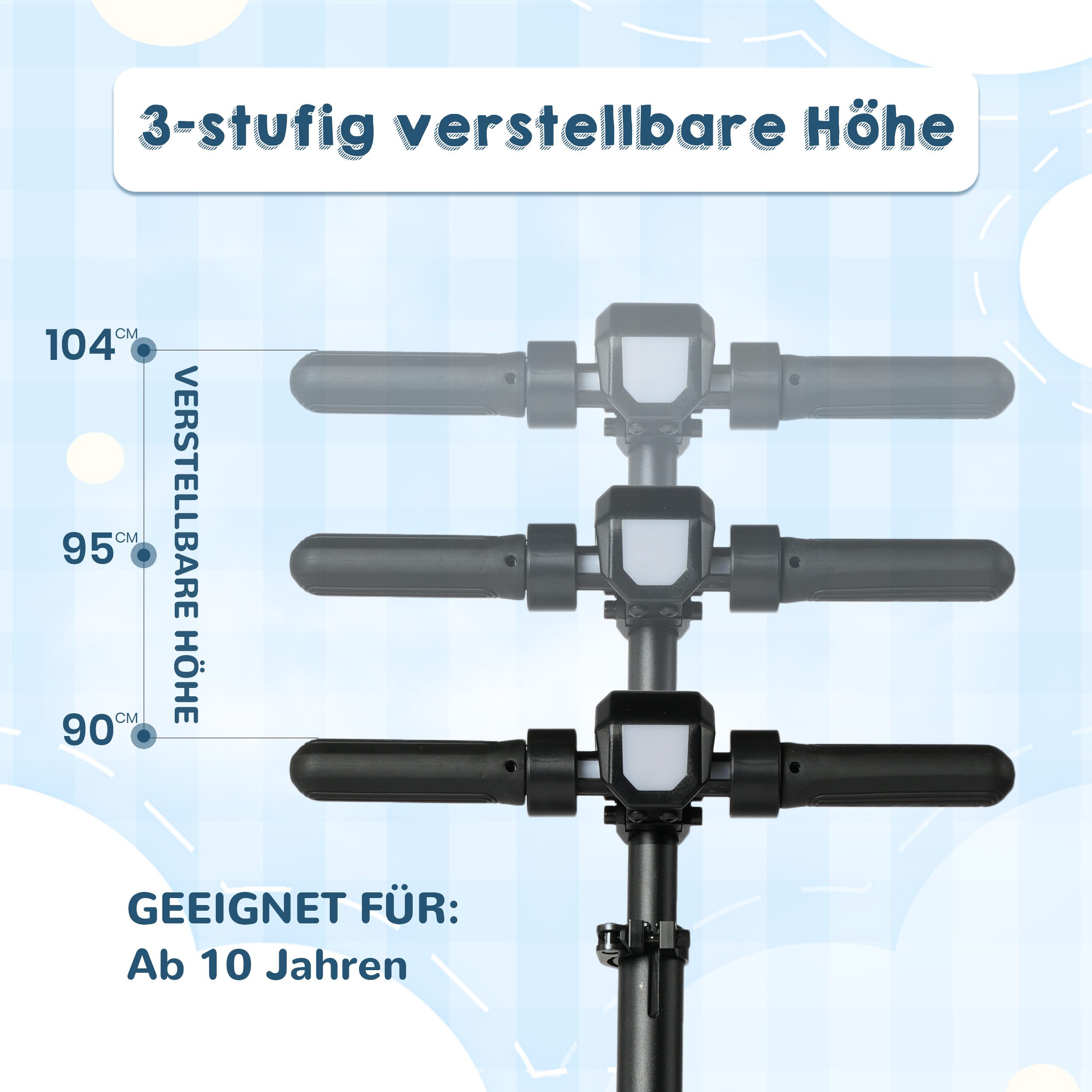 Vankel Elektro-Kinderroller ab 10 Jahre, E Scooter für Kinder, 12-15km, klappbar, Cityroller, 14km/h, EBS&Fußbremse, LED-Streifen, höhenverstellbar